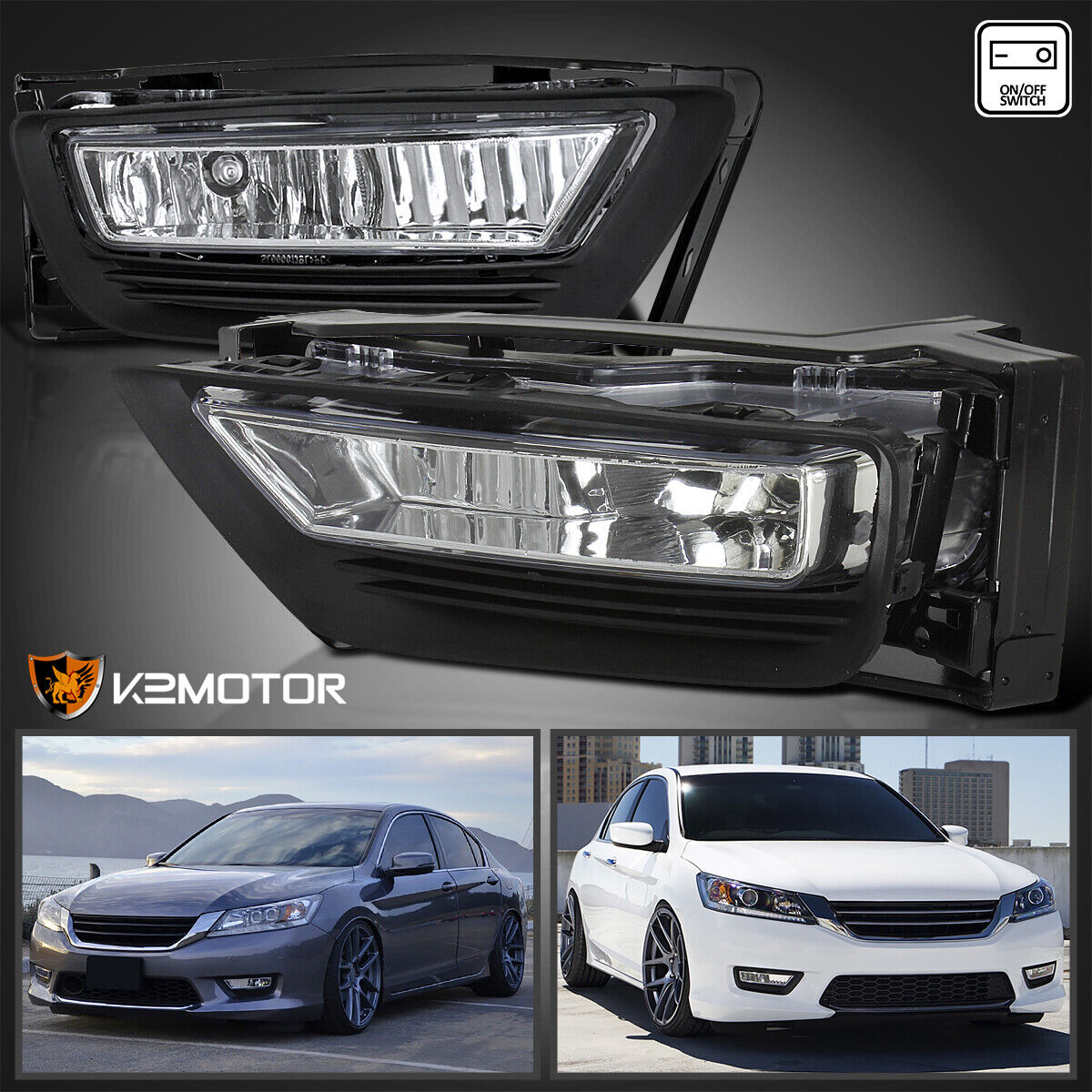 Front Bumper Fog Lights Lamps Assembly For 2013-2015 Honda Accord Sedan 4Dr L+R