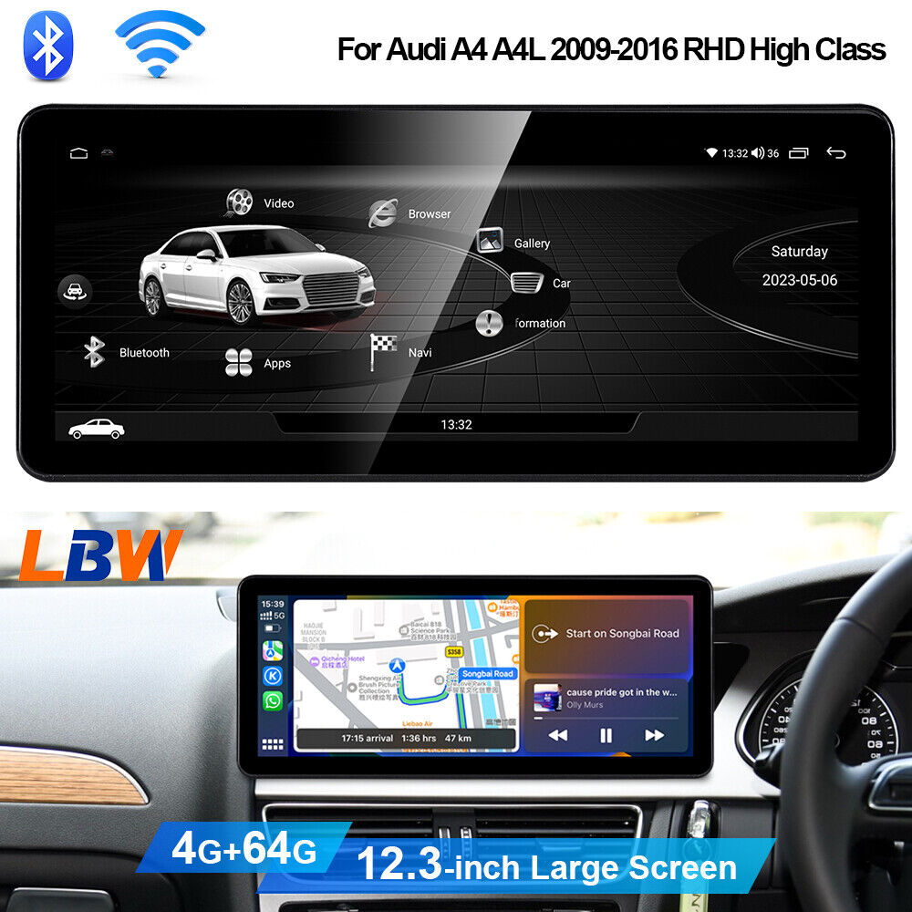 12.3\'\' Android Car GPS Wifi BT 4G+64G For Audi A4 A4L 2009-2016 RHD High Class