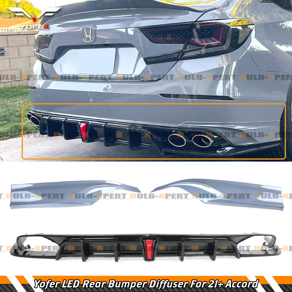 FOR 18-22 ACCORD YOFER V2 LED REAR DIFFUSER+ SONIC GREY PEARL CORNER APRON SPATS