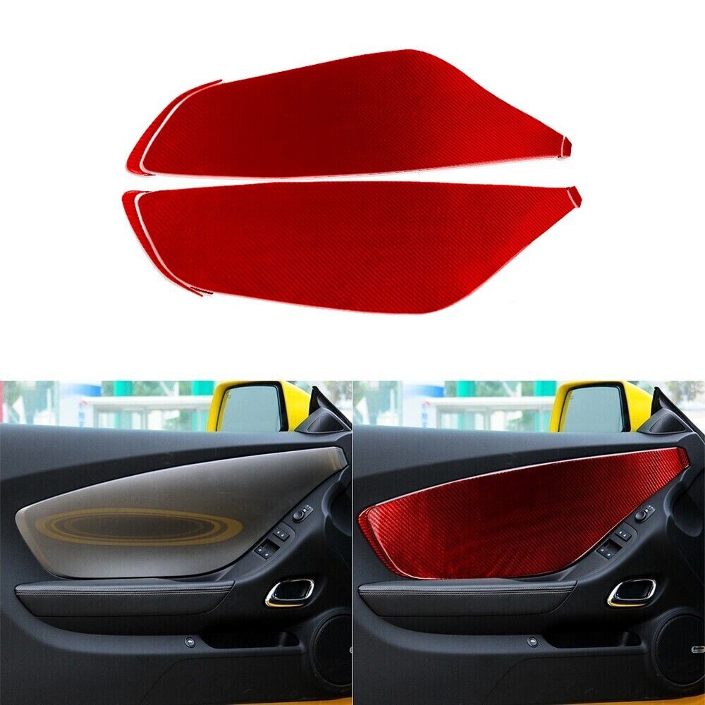 6Pcs Red Carbon Fiber Interior Door Panel Cover Trim For Chevrolet Camaro 10-15