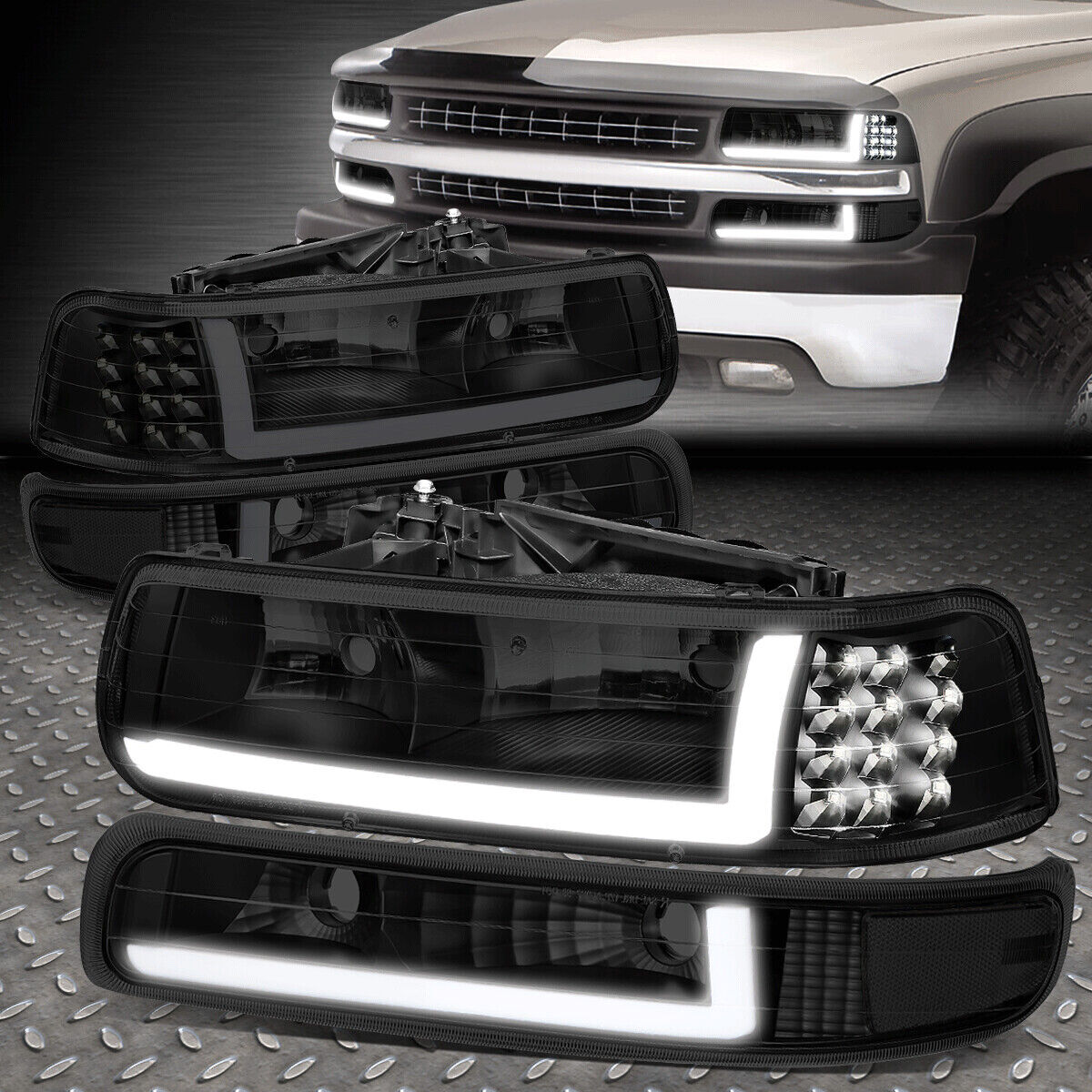 For 99-02 Chevy Silverado 1500 2500 HD 3500 LED DRL Headlight+Bumper Signal Lamp