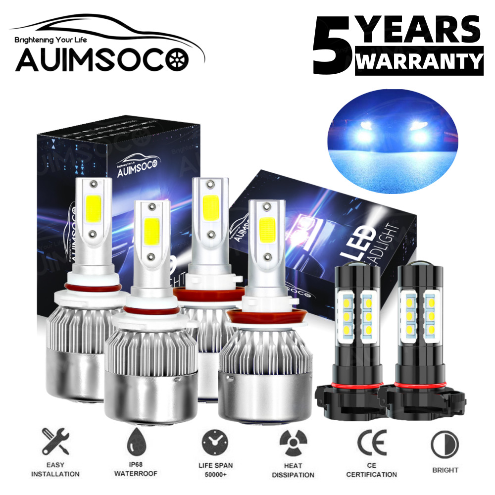 For GMC Yukon XL 2015-2018 2019 Front LED Headlights & Fog Light Bulbs Blue Kit