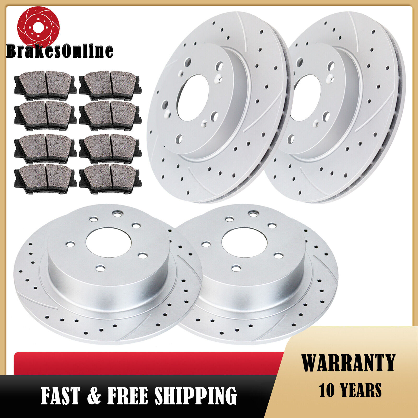 Front and Rear Brake Rotors Pads Fit for Honda Civic 2006-2011 Drilled Slotted
