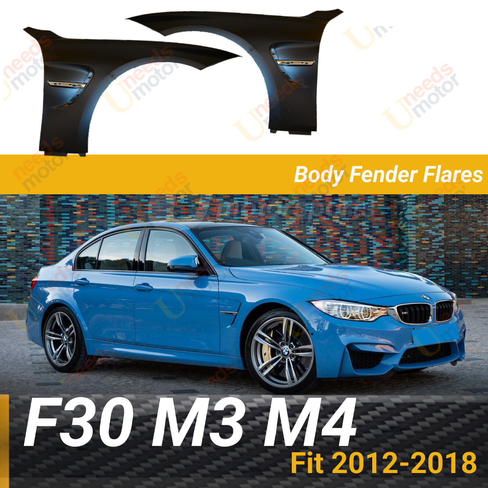 Fit For 2012-2018 BMW 3 Series F30 M3M4 S Style Black Steel Fenders Flares Side