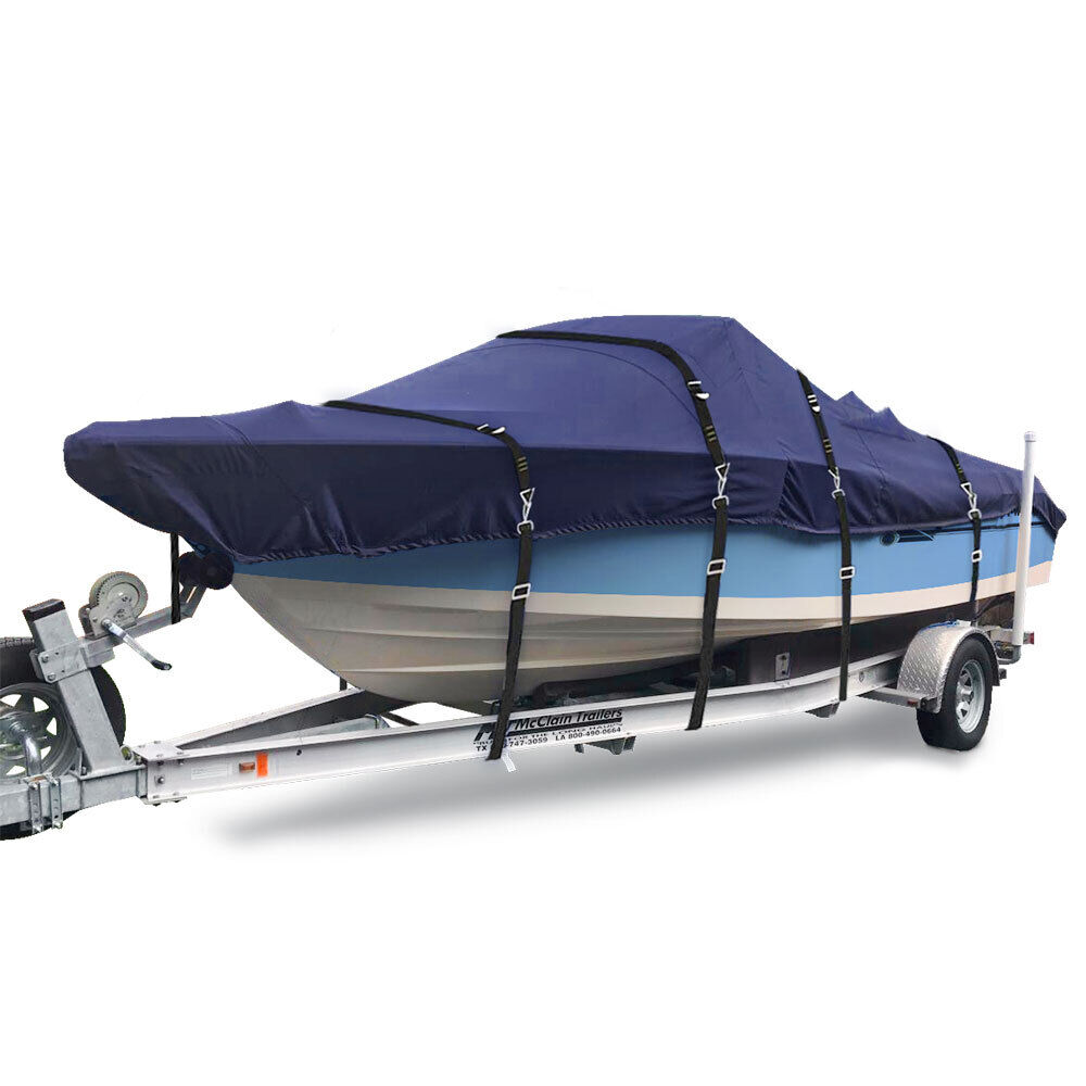 900D V-Hull Trailerable Boat Cover Waterproof with Metal Buckle, Navy