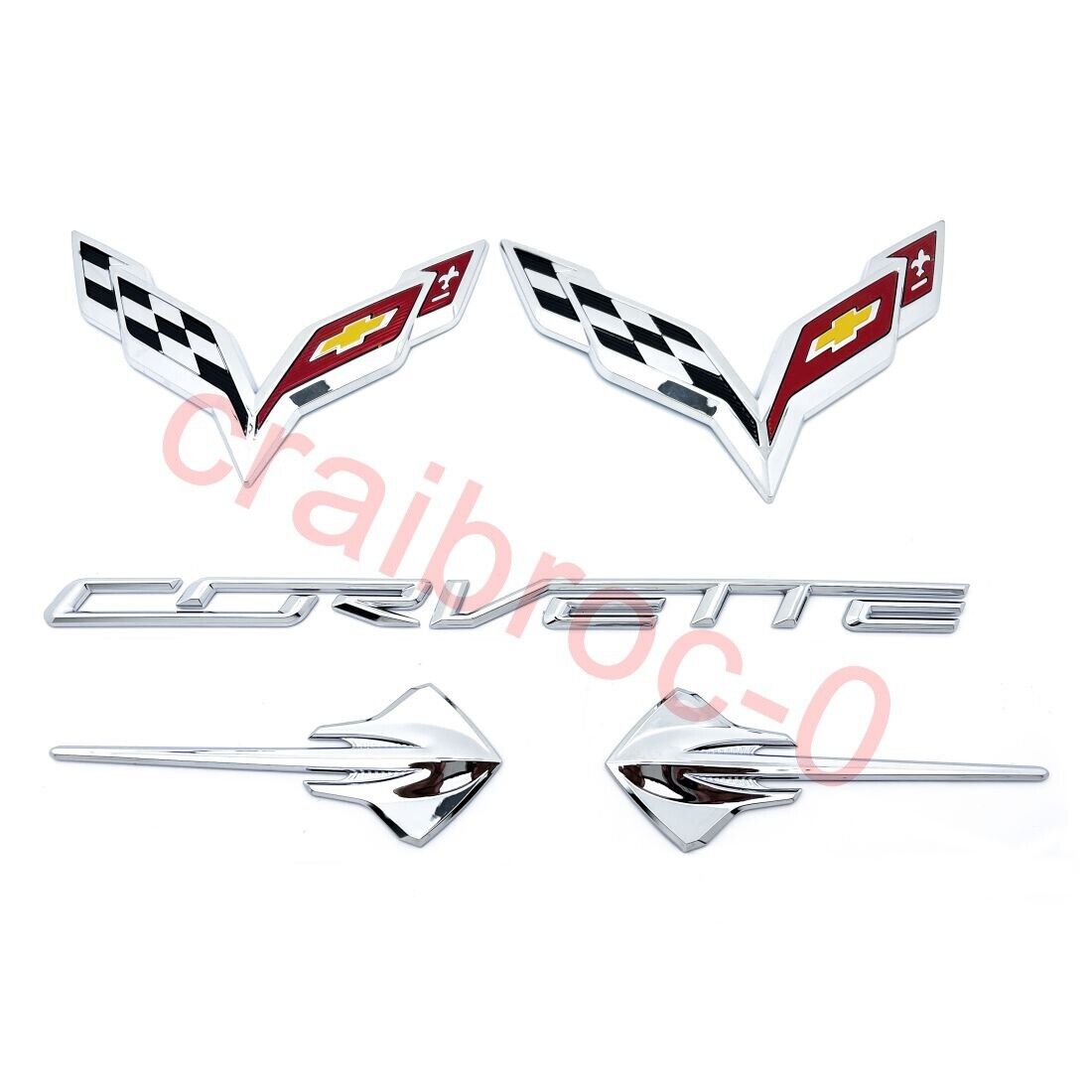 5PC Chrome Front Rear Stingray Cross Flag Emblem Badge Kit 2014-2019 Corvette C7
