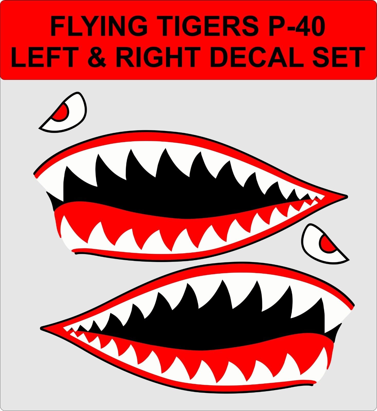 Flying Tigers Shark Teeth P-40 Warhawk WW2 Vinyl Decal Stickers