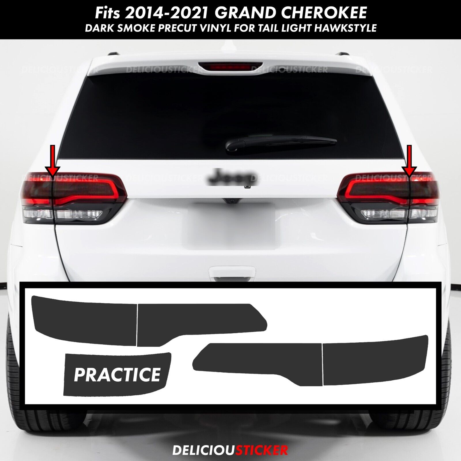 Fits 2014-2021 Jeep Grand Cherokee Tail Light Rear Smoke Tint Overlay Vinyl Dark