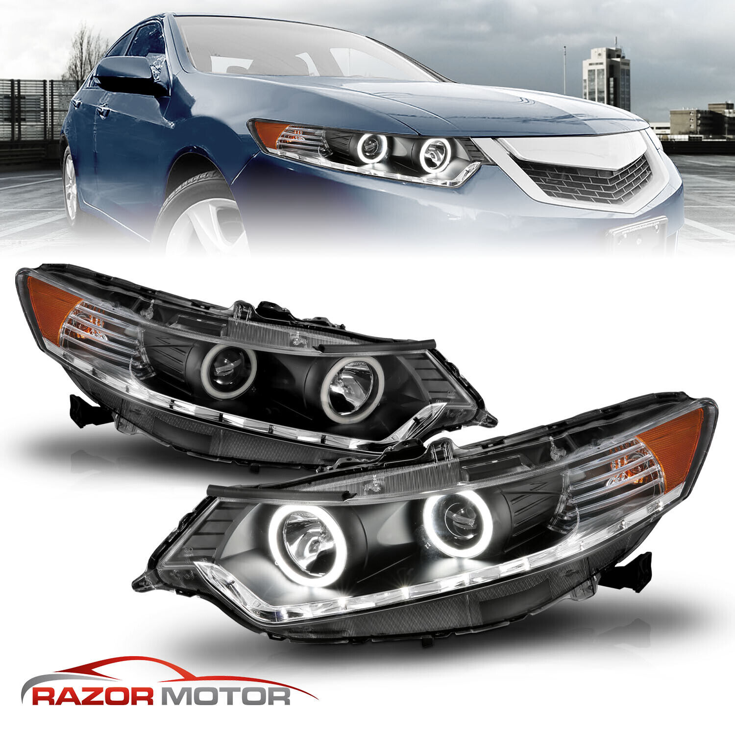 [Dual LED Halo] 2009 2010 2011 2012 2013 2014 For Acura TSX Projector Headlights