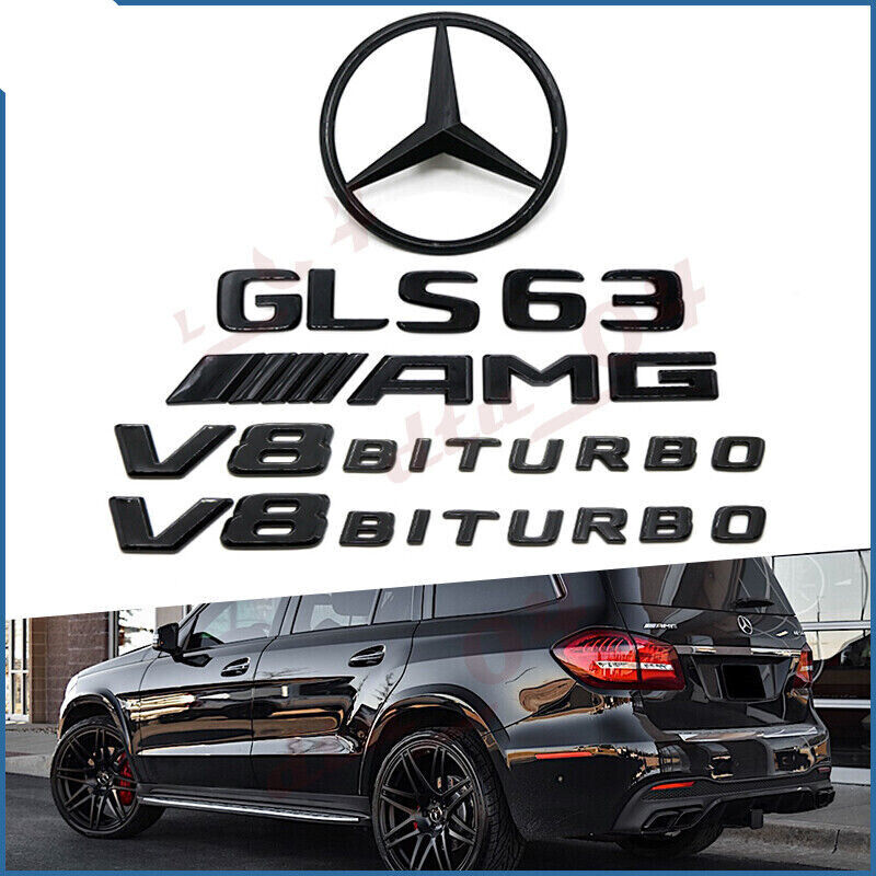GLS63 AMG V8 BITURBO Rear Star Emblem Gloss Black Badge Set For Mercedes X166