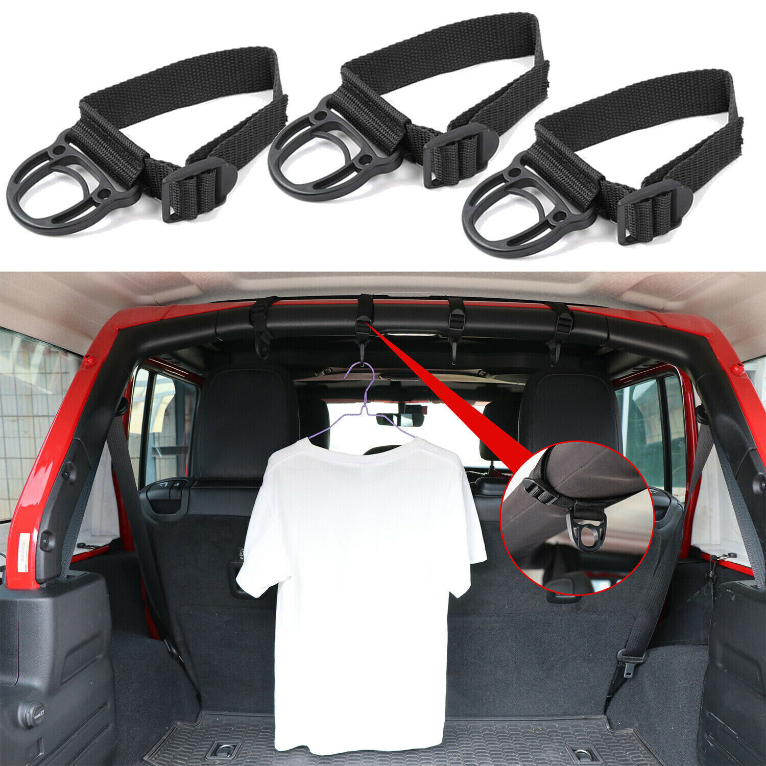 3Pc Adjustable Car Roll Bar Coat Hook Clothes Hanger For Jeep Wrangler Unlimited