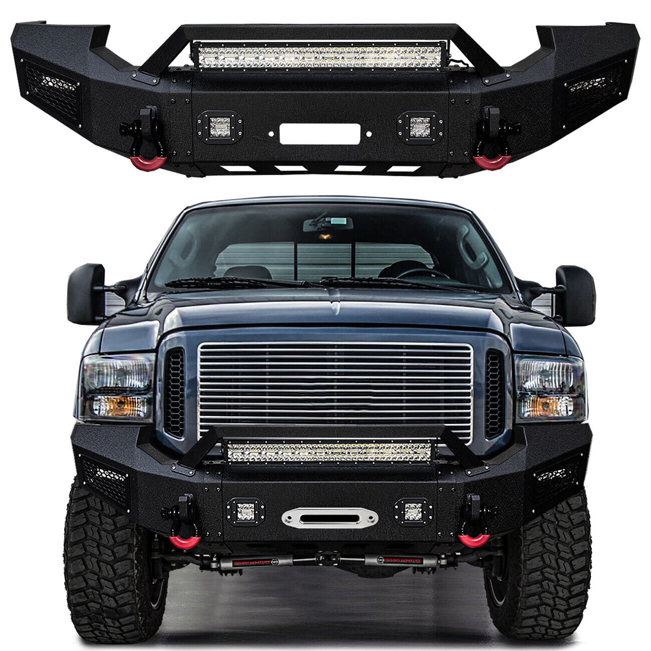 For 2005-2007 Ford F250 F350 Front Bumper Textured w/Winch Plate& Light