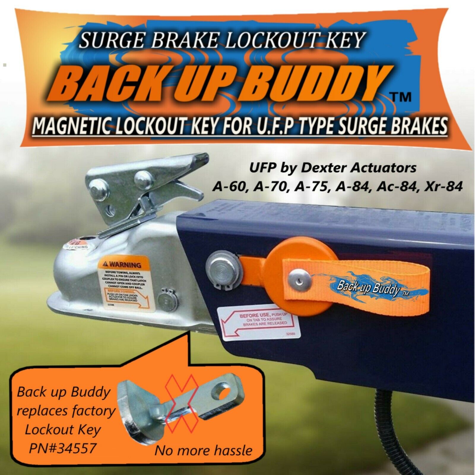  MAGNETIC LOCK OUT KEY FOR UFP TYPE TRAILER SURGE BRAKES      BACK UP BUDDY
