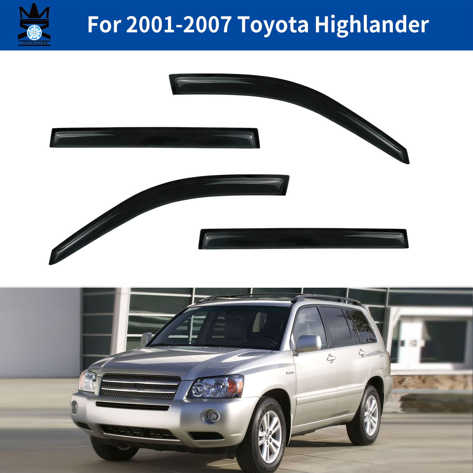 For 2001-2007 Toyota Highlander Window Visor Deflector Rain Guard 4-Piece Set