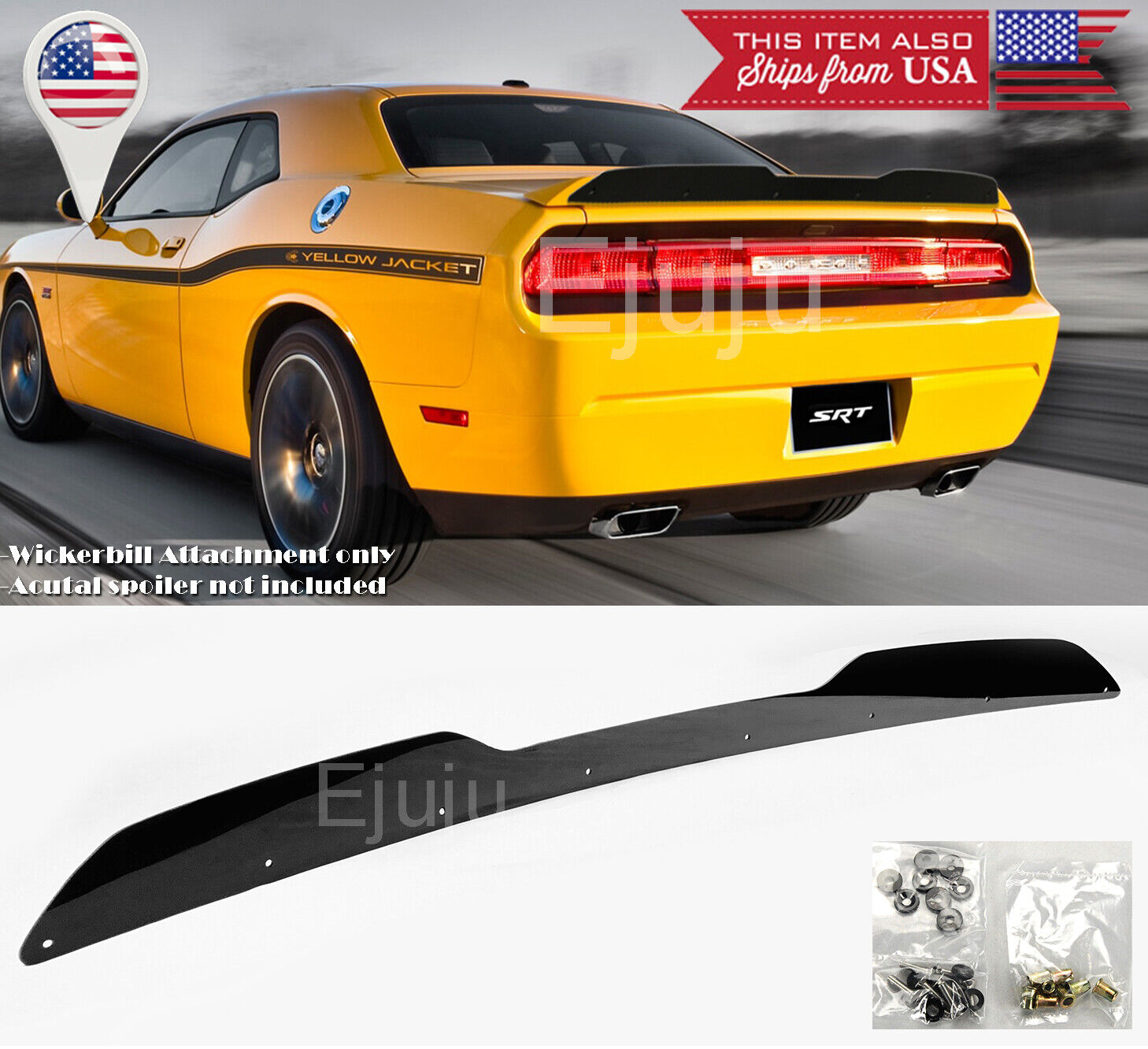 For 08-14 Dodge Challenger Black Rear Decklid Spoiler Gurney Flap Wickerbill