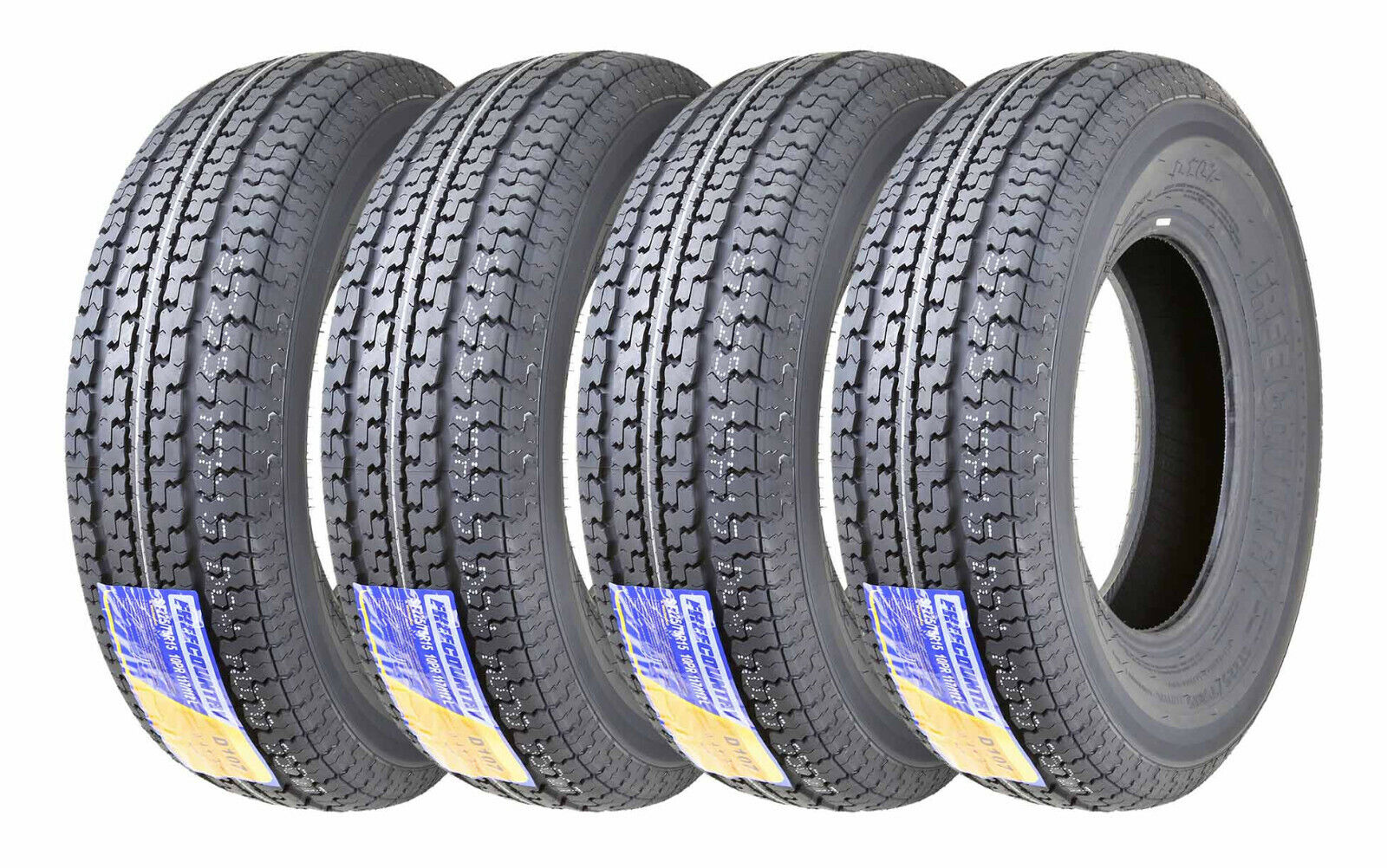 Set 4 FREE COUNTRY ST225/75R15 Trailer Tires 10PR 225 75 15 w/Side Scuff Guard