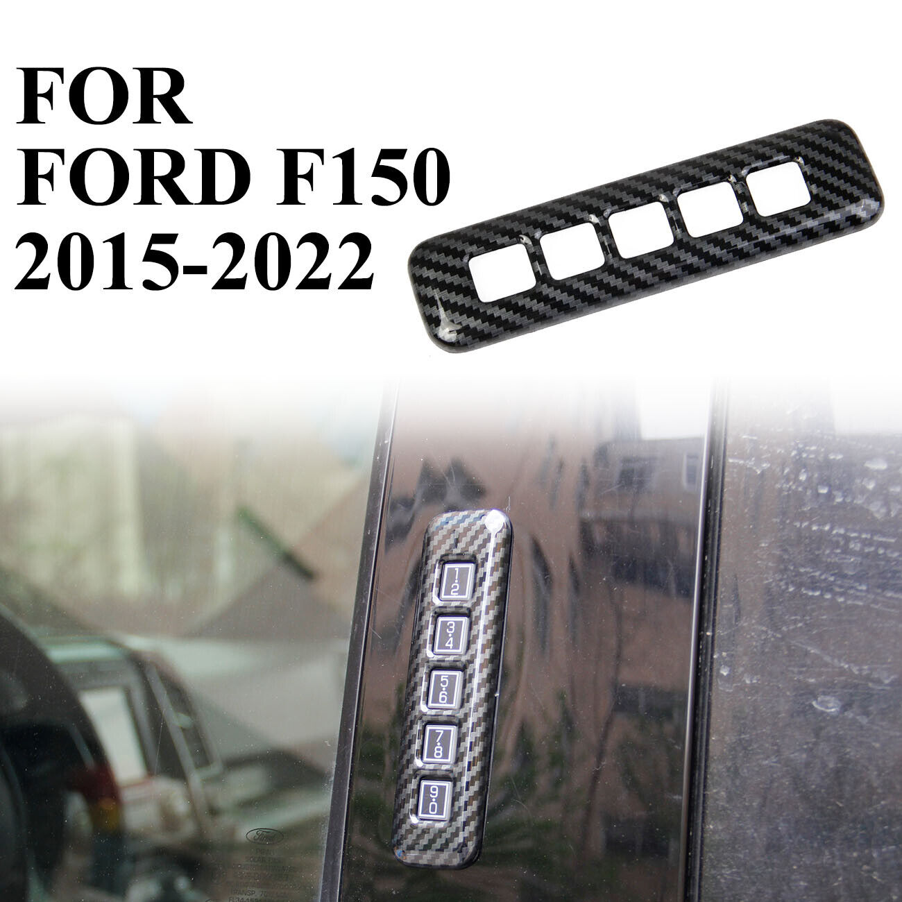 Truck Pillar Post Keypad Triple Carbon Fiber Trim Cover for 2015-2021 Ford F-150