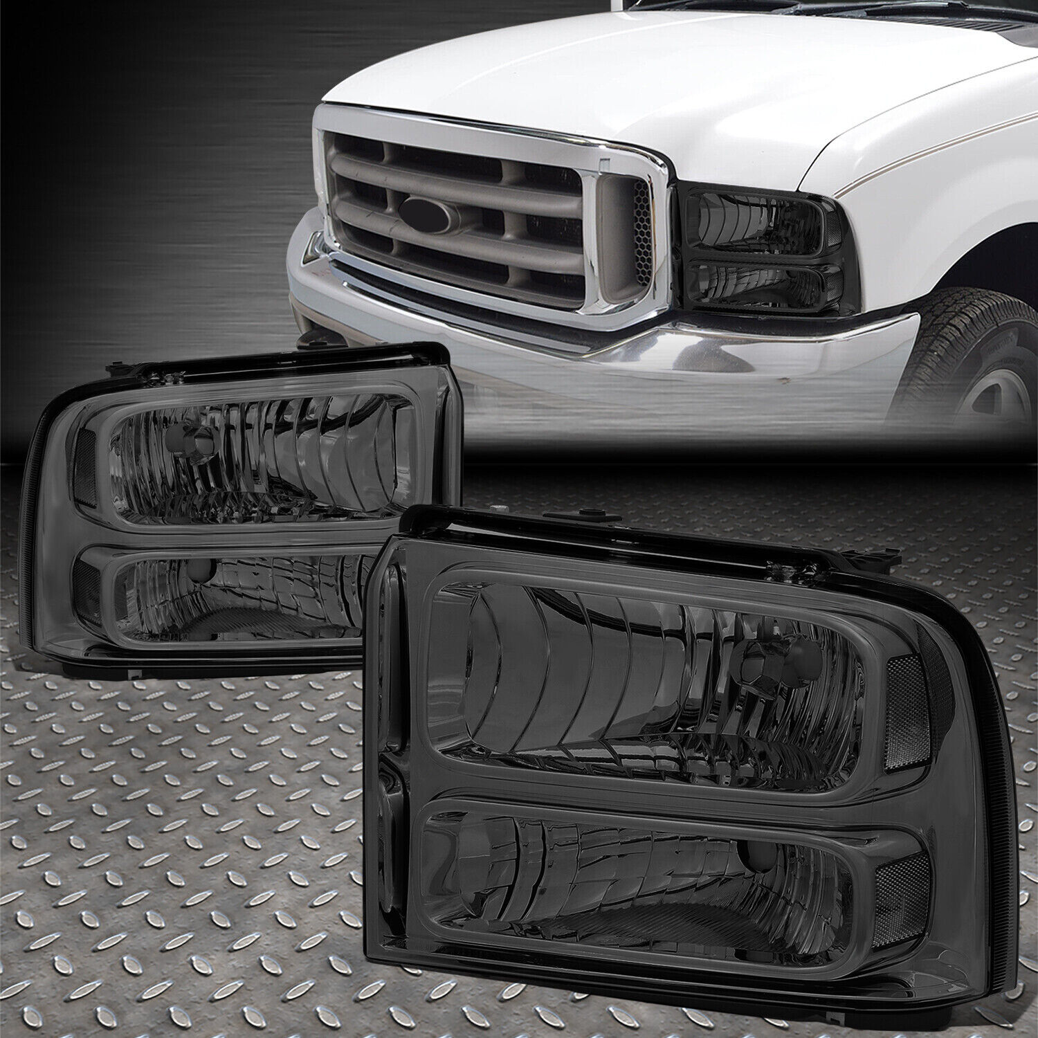 FOR 05-07 FORD F250 F350 SUPER DUTY SMOKED HOUSING CLEAR CORNER HEADLIGHT LAMPS