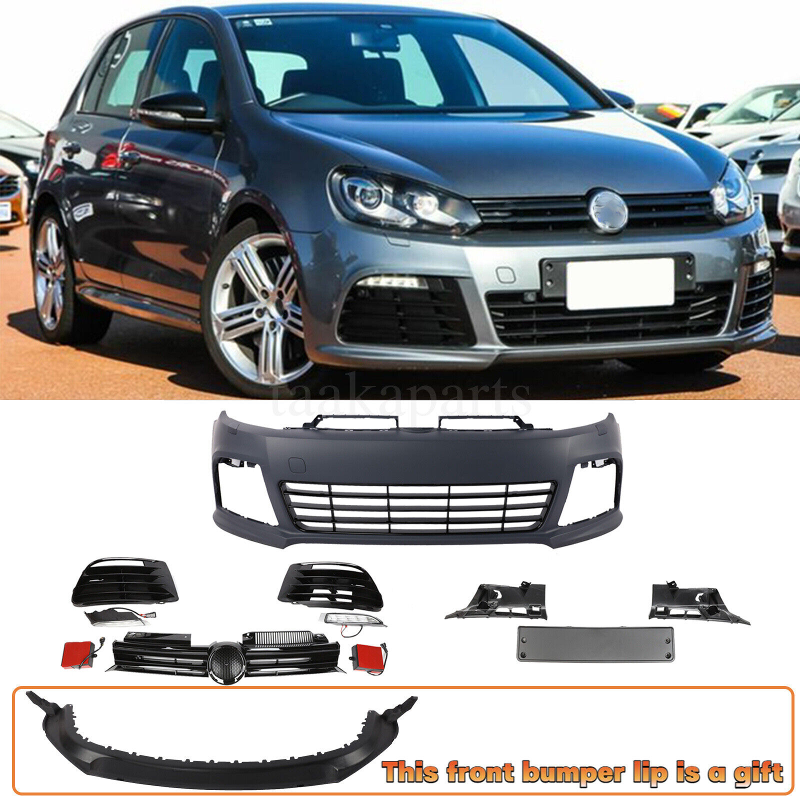 R20 Style Front Rear Bumper Cover Kit Fit For VW Volkswagen Golf 6 MK6 2012 2013