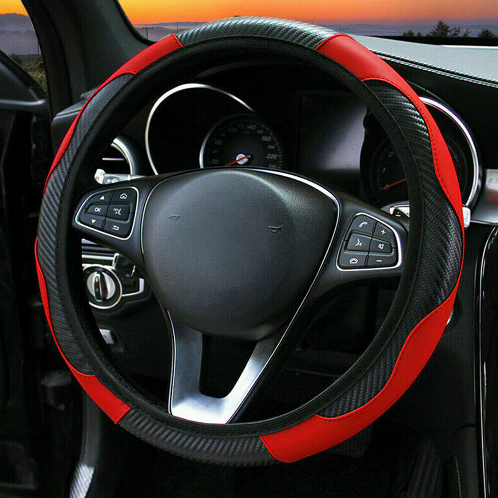 Red Car Microfiber Leather Steering Wheel Cover 38cm/15'' Universal Accessories
