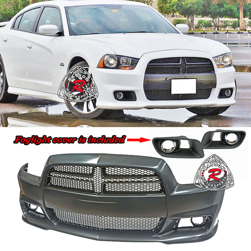 Fits 11-14 Dodge Charger SRT-8 Style Front Bumper Cover w/ Grill w/ Fog Covers