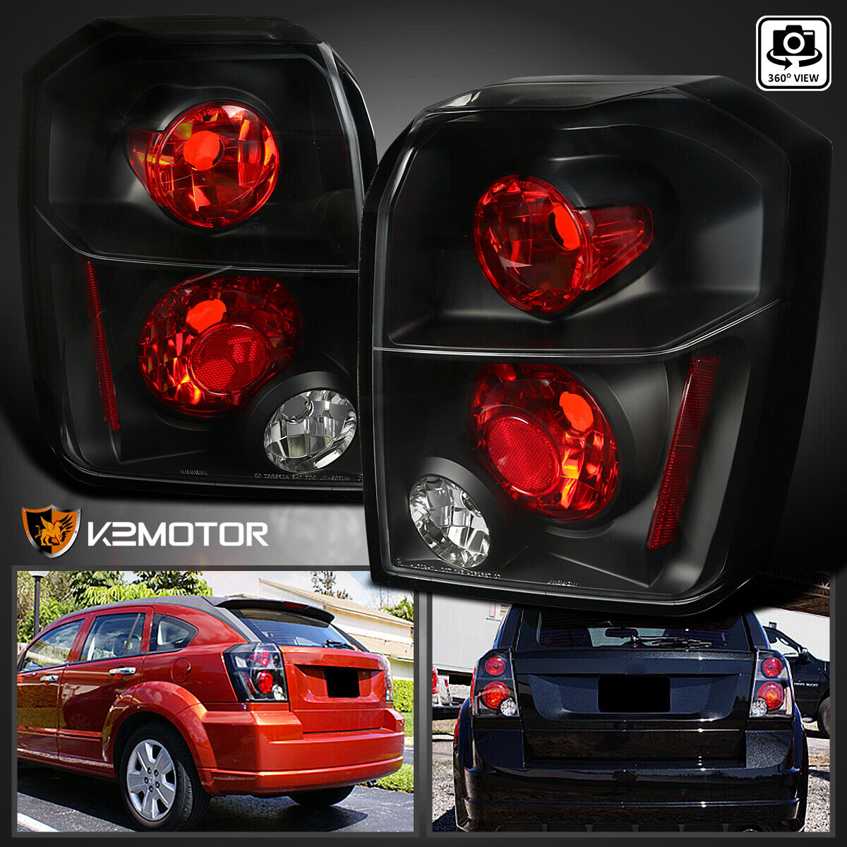 Black Fits 2007-2012 Dodge Caliber R/T SE SXT SRT4 Tail Lights Brake Lamps Pair