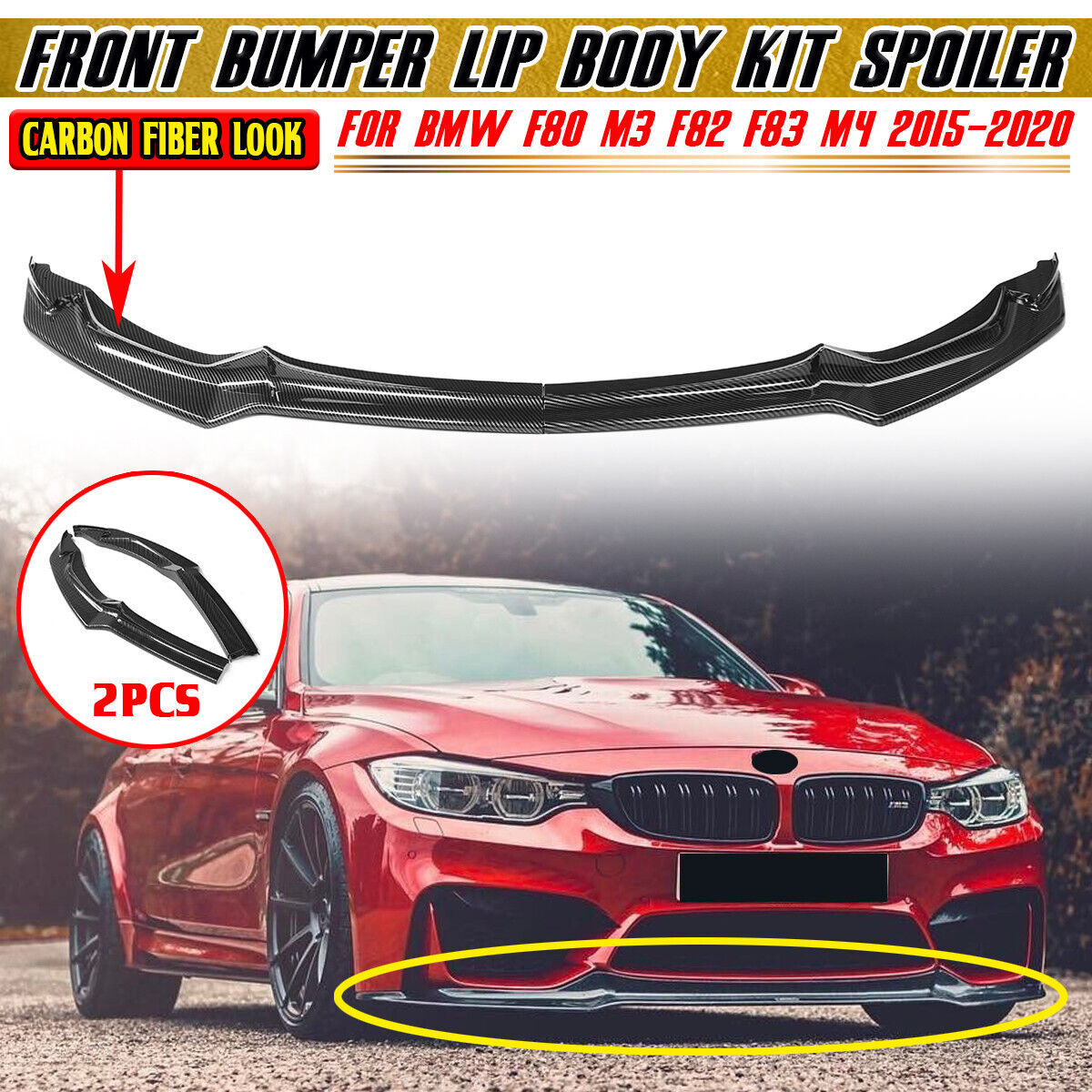 Carbon Fiber Style Front Bumper Lip Splitter For BMW F80 M3 F82 F83 M4 2015-2020