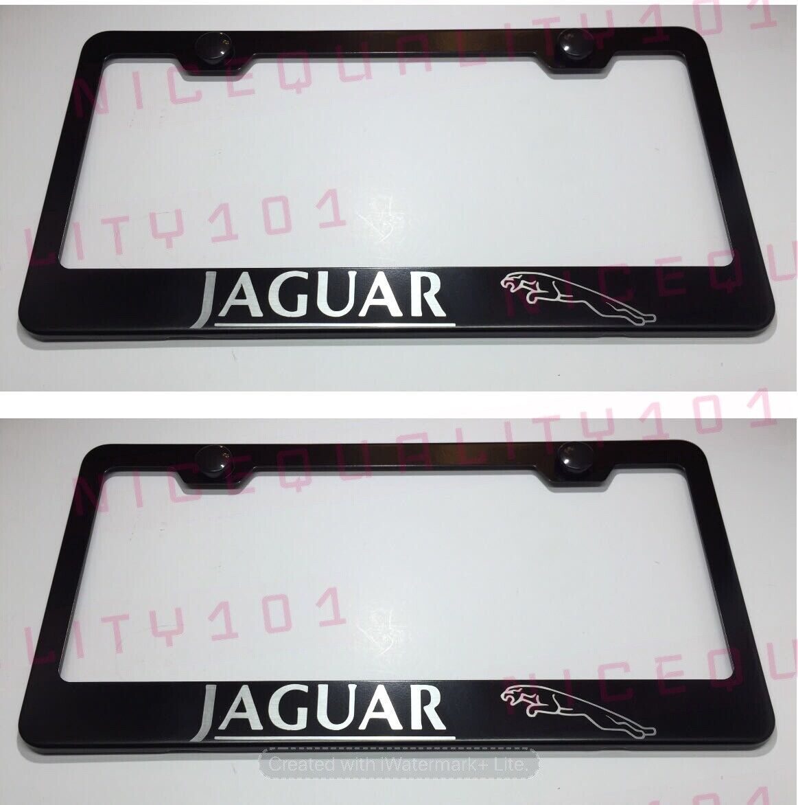 2X Jaguar Stainless Steel Black Finished License Plate Frame Rust Free