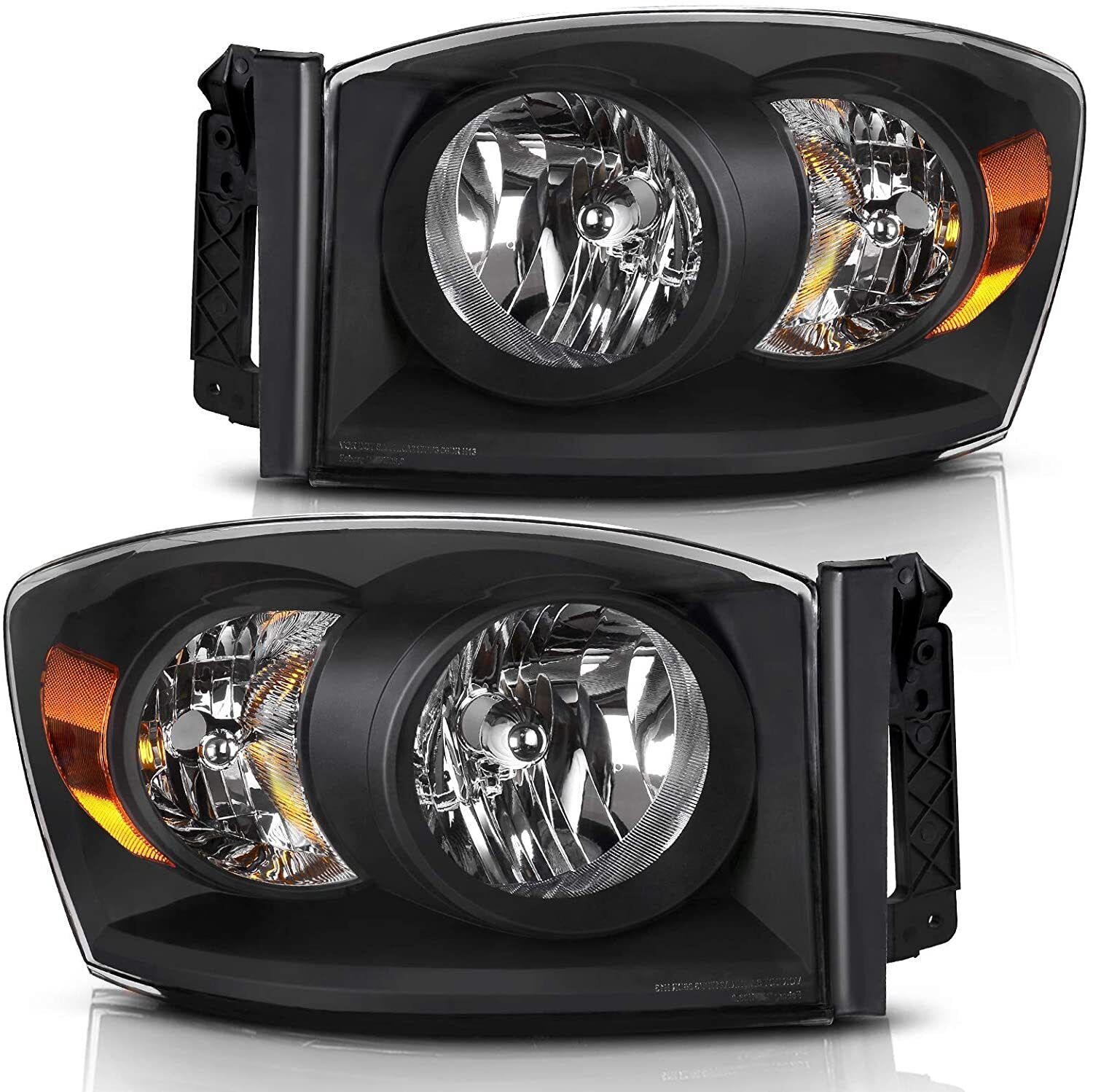 For 2006-2008 Dodge Ram 1500 2500 3500 Pickup Diamond Black Headlights Headlamps