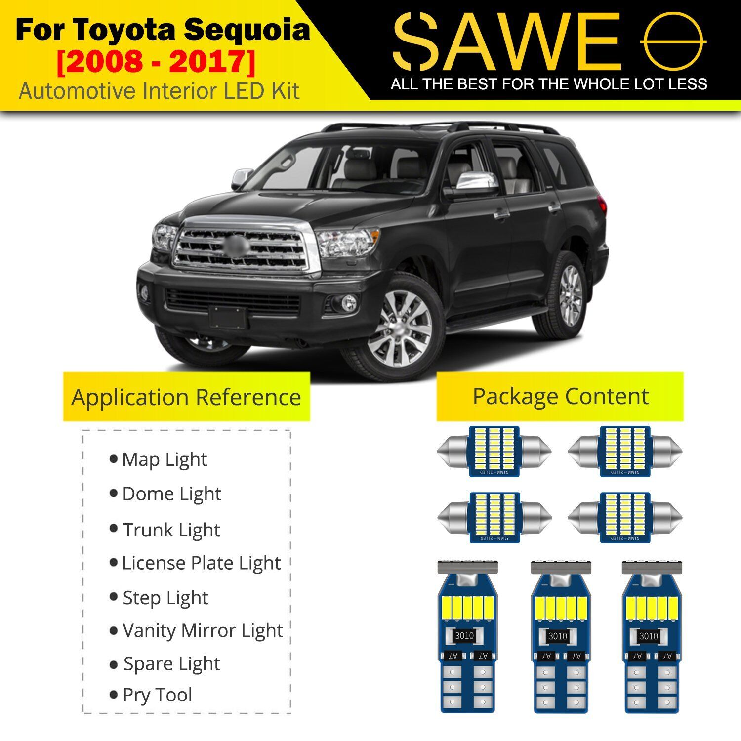 20x Ultra White LED Interior Lights Package For 2008 - 2021 Toyota Sequoia +TOOL