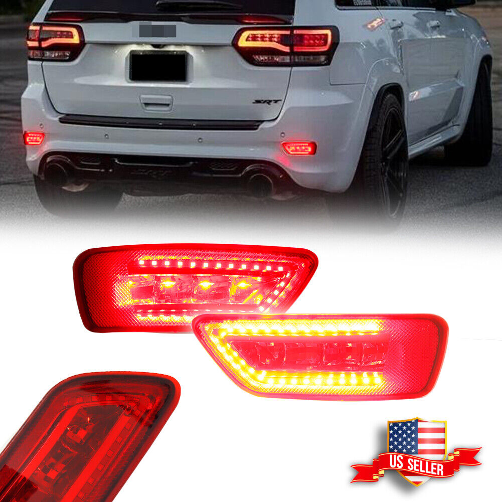 2PCS Red LED Rear Bumper Fog Tail Brake Lights For 2011-2020 Jeep Grand Cherokee