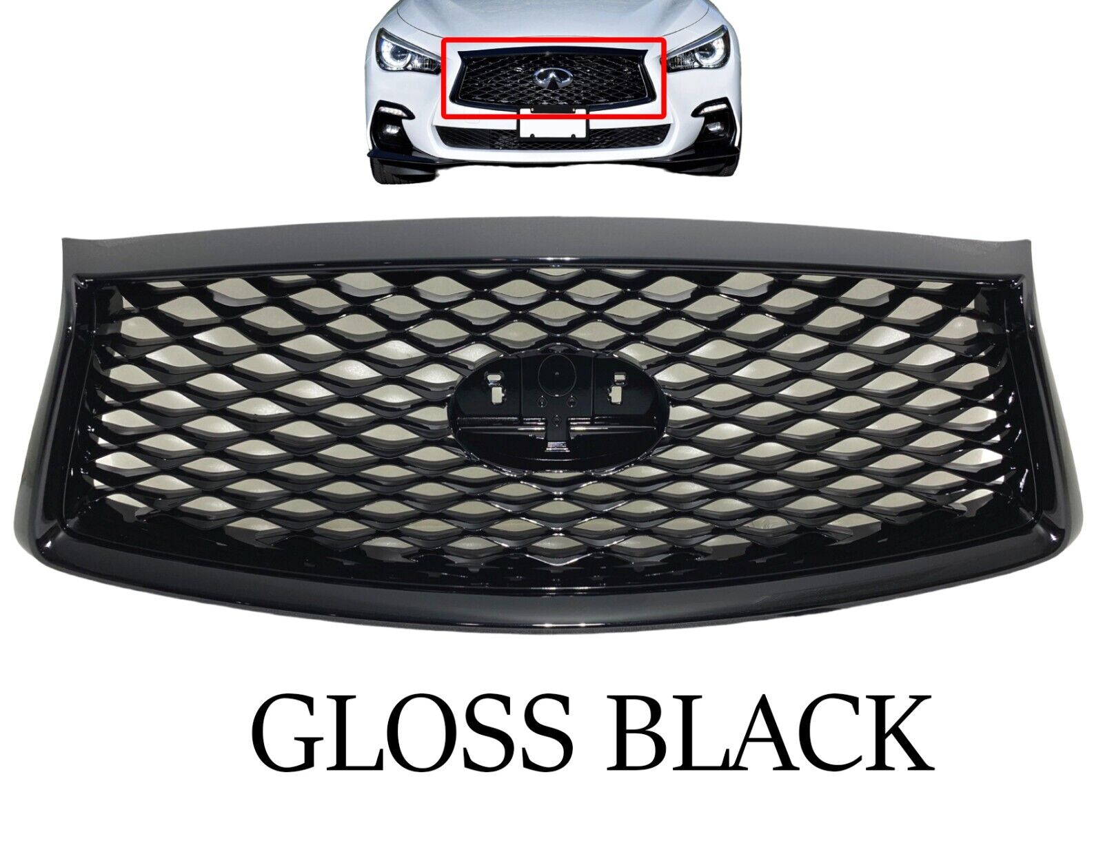 Fits 2018-2023 Infiniti Q50 Front Bumper Upper Grille Gloss Black F2310-6HH1A