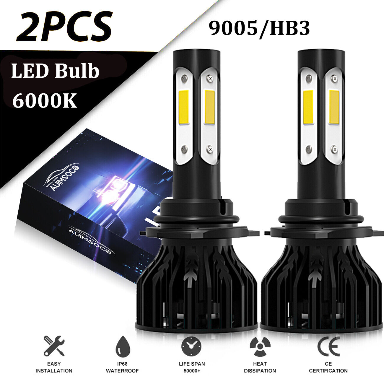 2x 9005 LED Headlight Bulbs Conversion Kit High Beam 6000K Super Bright 4000LM