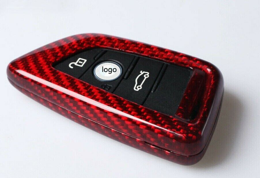 Red Real Carbon Fiber Key Fob Cover Keychain For BMW X1 X2 X3 X4 X5 X6 X7 M7 M8