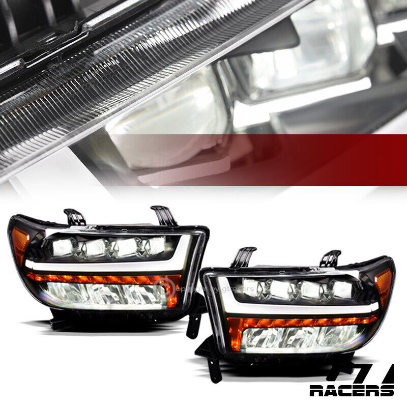 For 07-13 Tundra/Sequoia Blk Full LED Sequential Tube Quad Projector Headlights