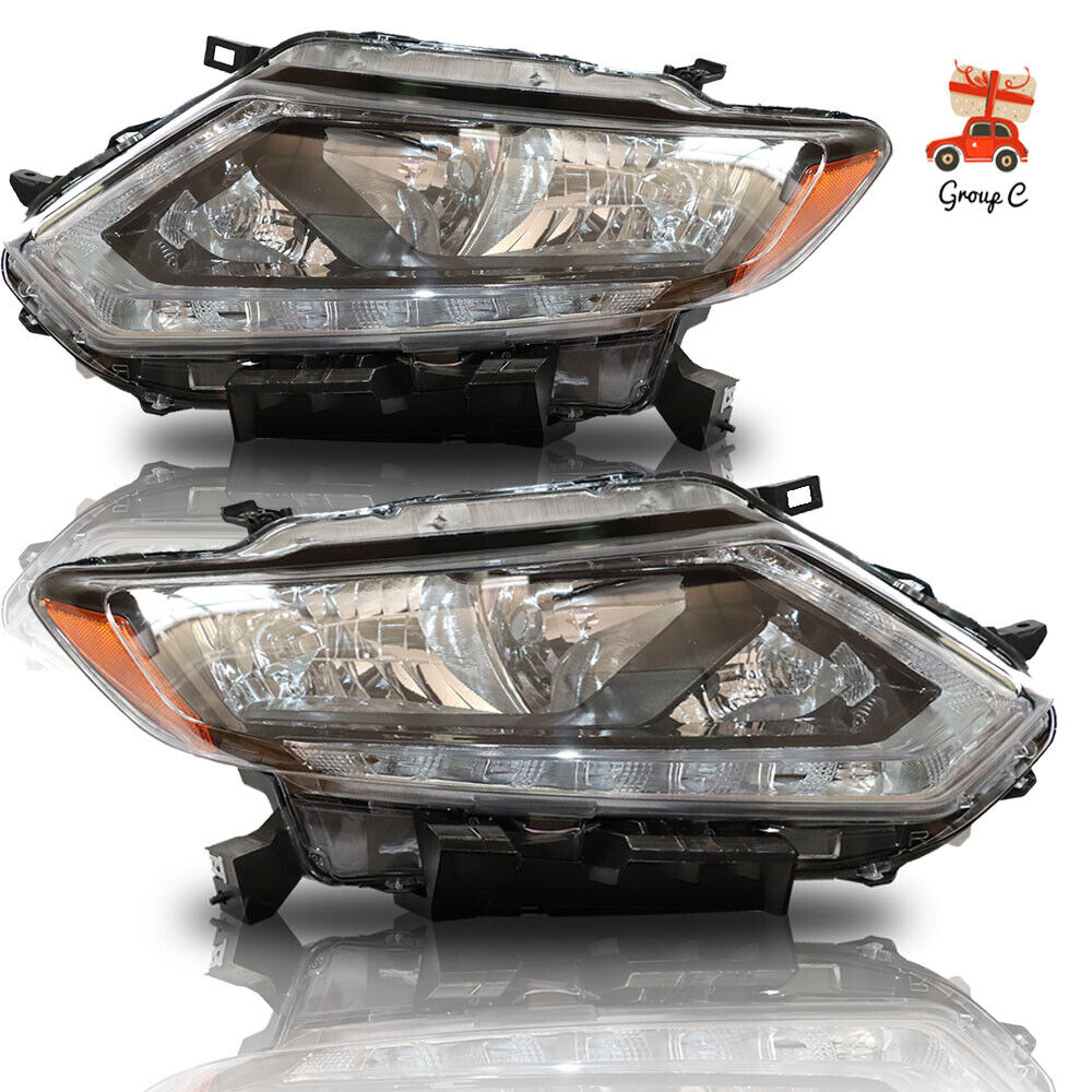 For 2014 2015 2016 Nissan Rogue Halogen w/LED DRL Headlights Headlamp Left+Right