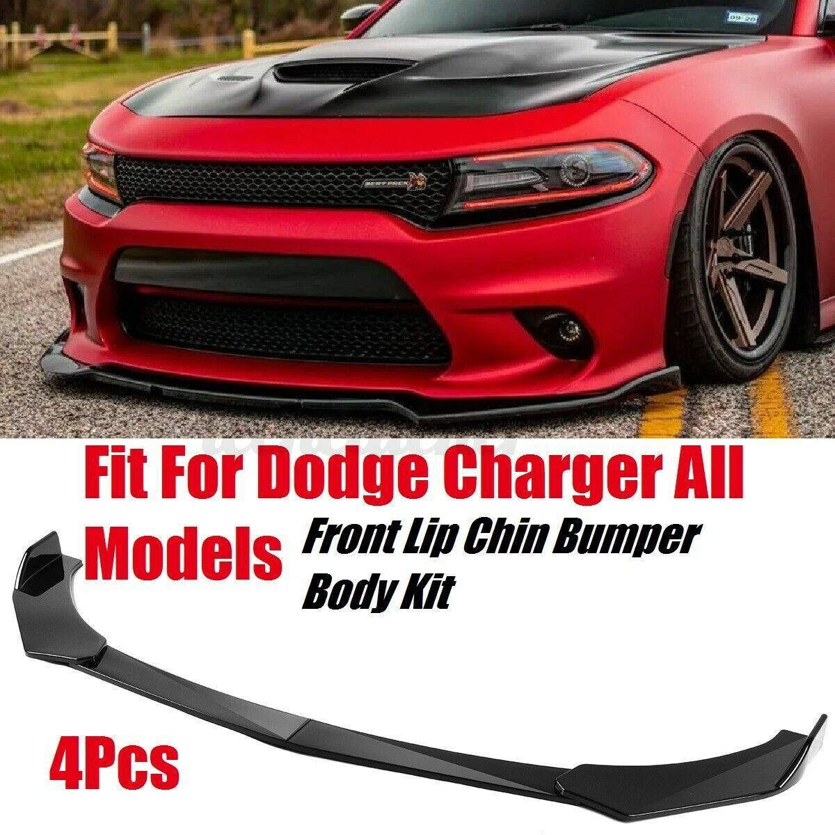 For Dodge Charger RT SRT SXT Front Bumper Lip Body Kit Spoiler Splitter Gloss