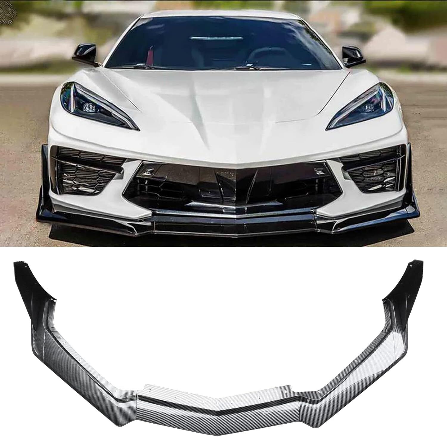 Carbon Fiber Print Front Bumper Fits For 2020-2023 Chevrolet Corvette C8 ZR1 Lip