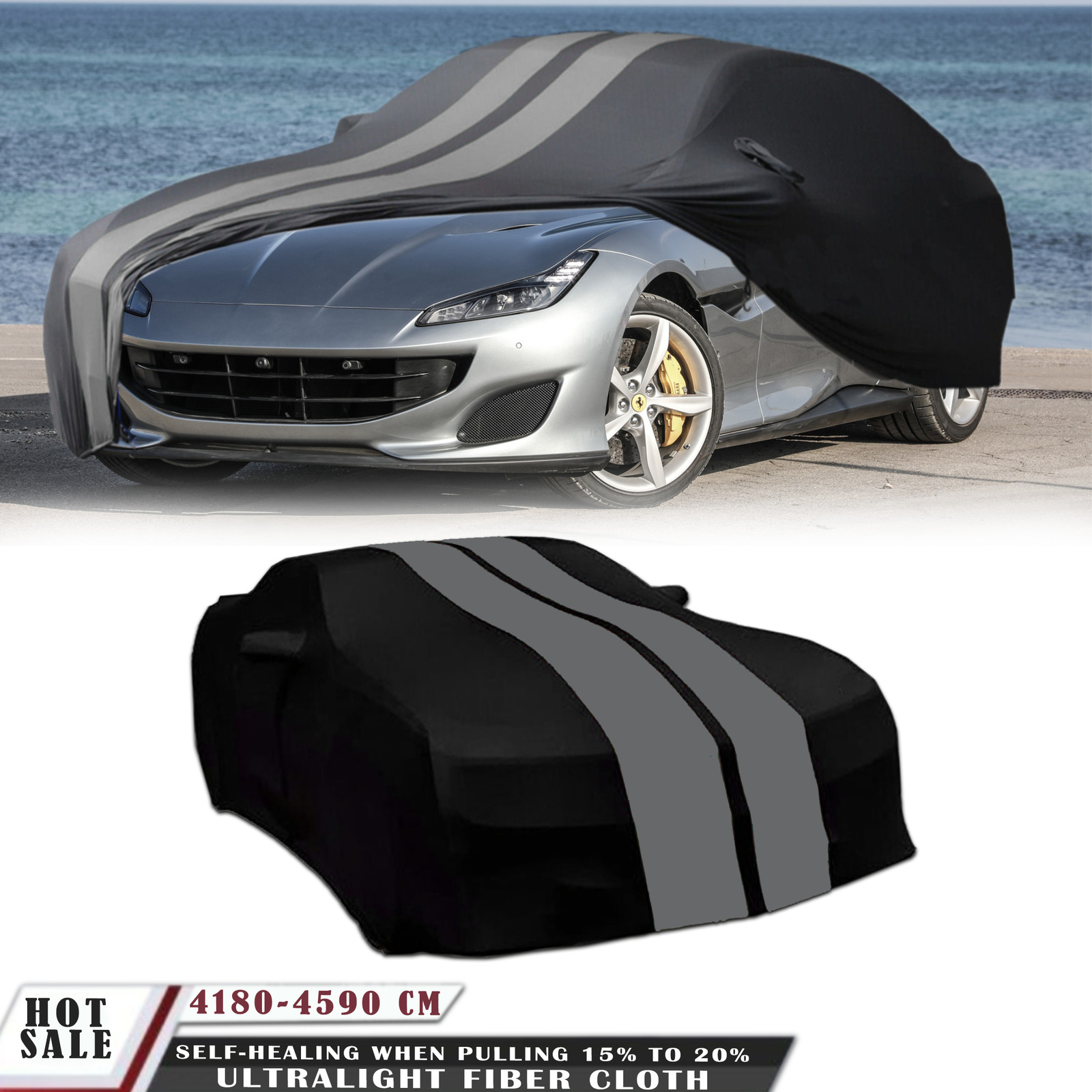 For Ferrari California T 348 Indoor Car Cover Satin Stretch Black/Grey