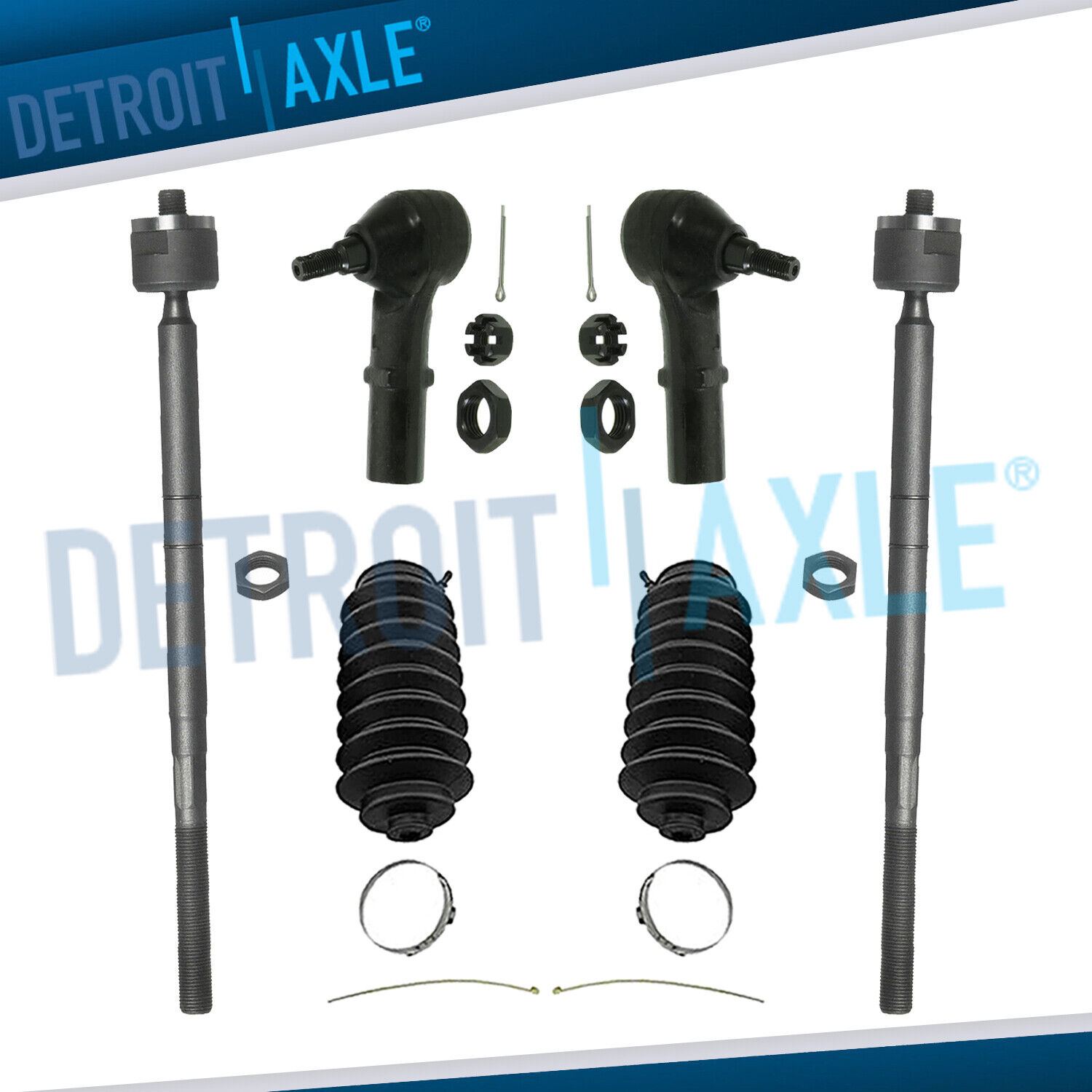 New 6pc Front Outer & Inner Tie Rod + Rack and Pinion Boots for 1999-2002 Cougar