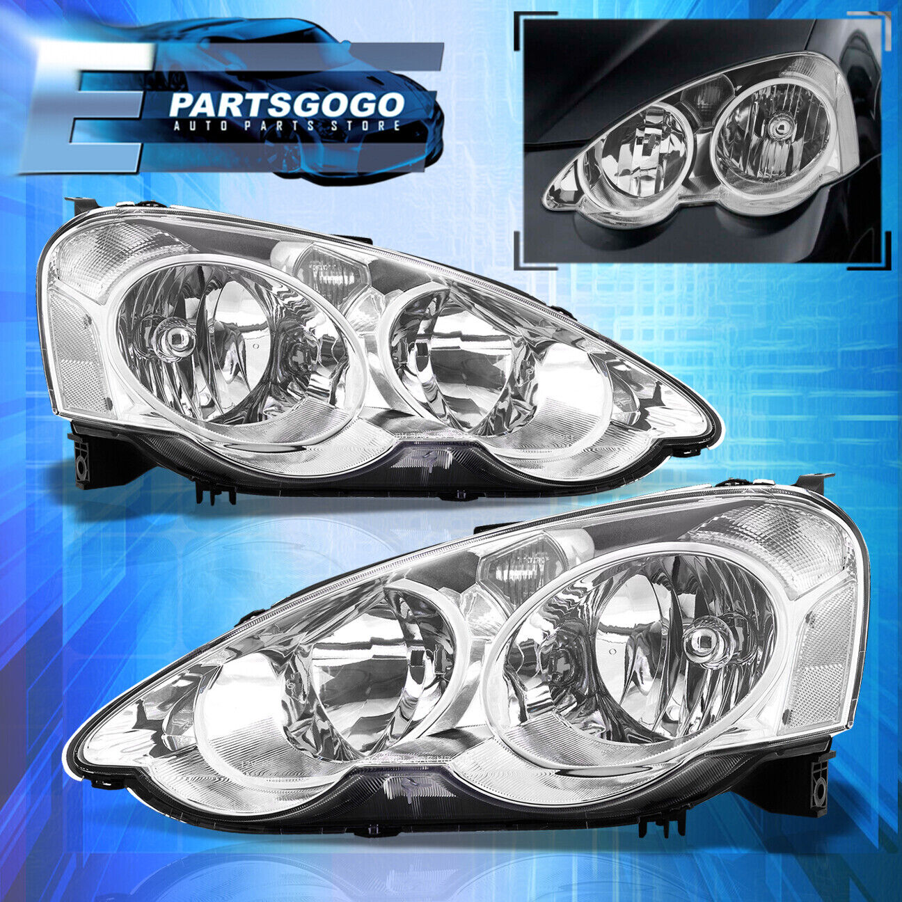 For 02-04 Acura RSX DC5 JDM Replacement Headlights Lamps Left+Right Chrome Clear