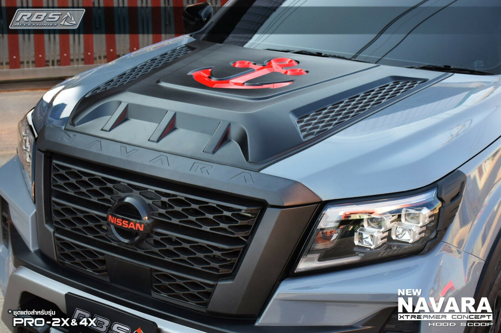 Black Red Sport Hood Scoop Cover Trim for Nissan Navara Pro-4X 2021 2022 Pick Up