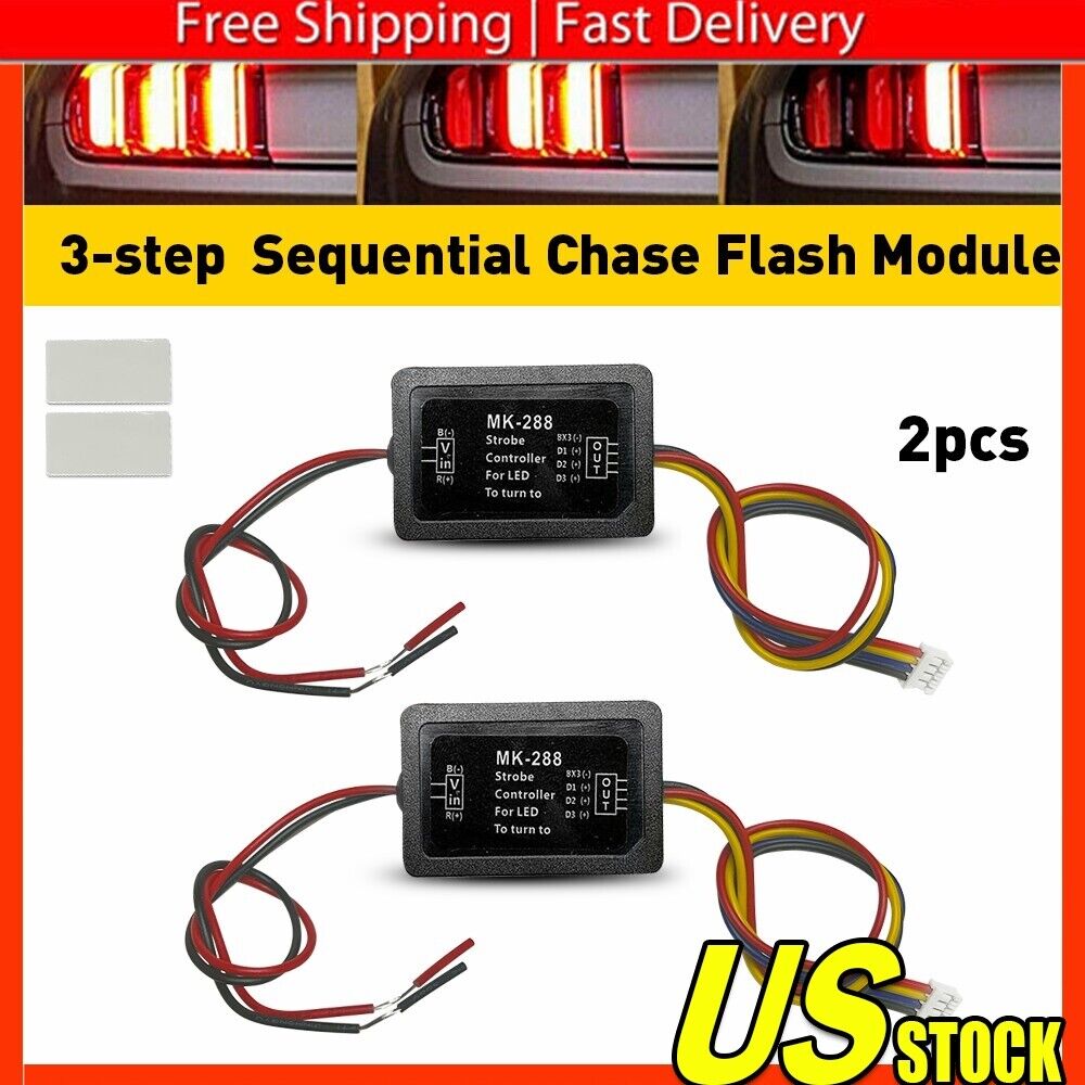 2Pcs 3-Step Sequential Flow Semi Dynamic Chase Flash Tail Light Module Boxes