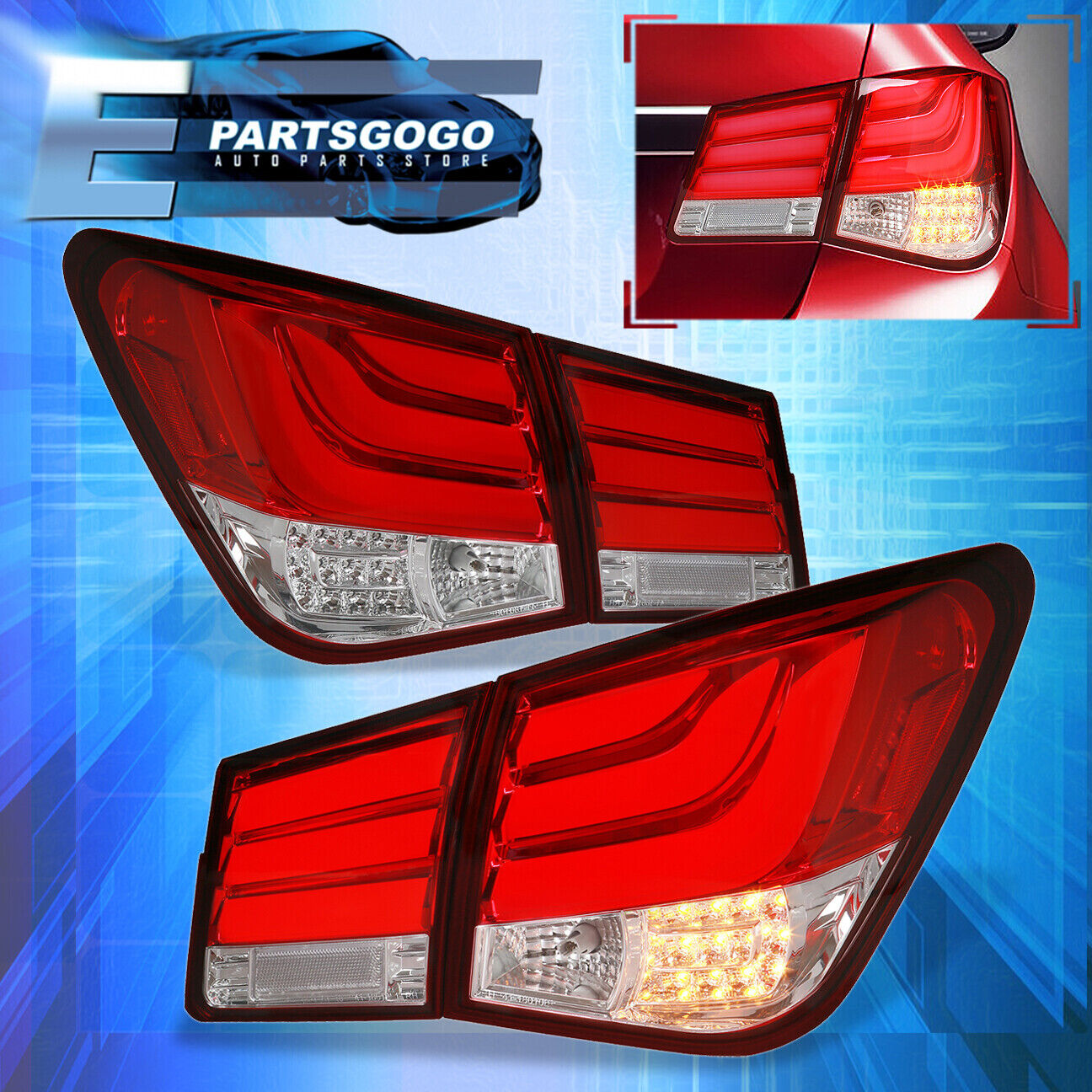 For 08-15 Chevy Cruze Tube Style Brake Stop LED Signal Tail Lights Lamps Set Red
