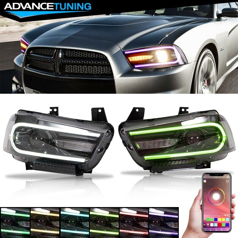 Fits 11-14 Dodge Charger Projector RGB DRL LED Head Lights w/ 8 Colors LH&RH