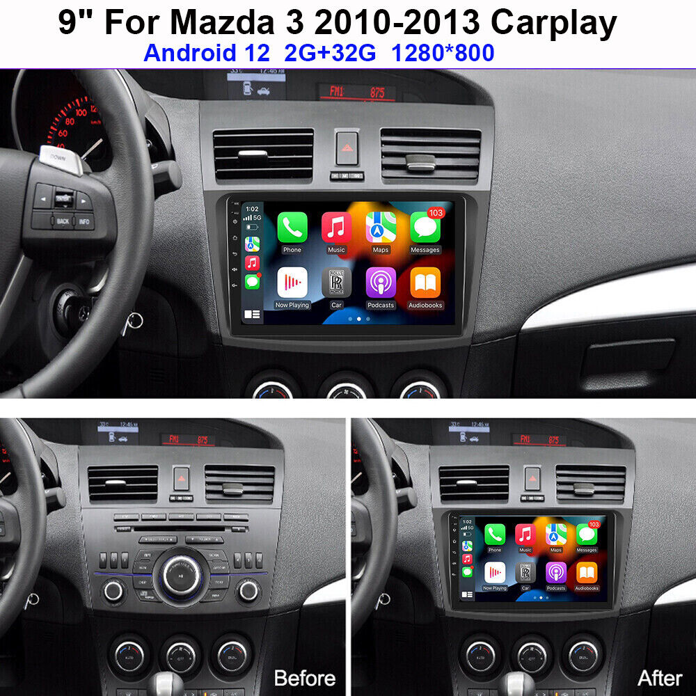 For Mazda 3 2010-2013 Car Stereo Radio Wireless Apple Carplay 9\'\' Android 12.0