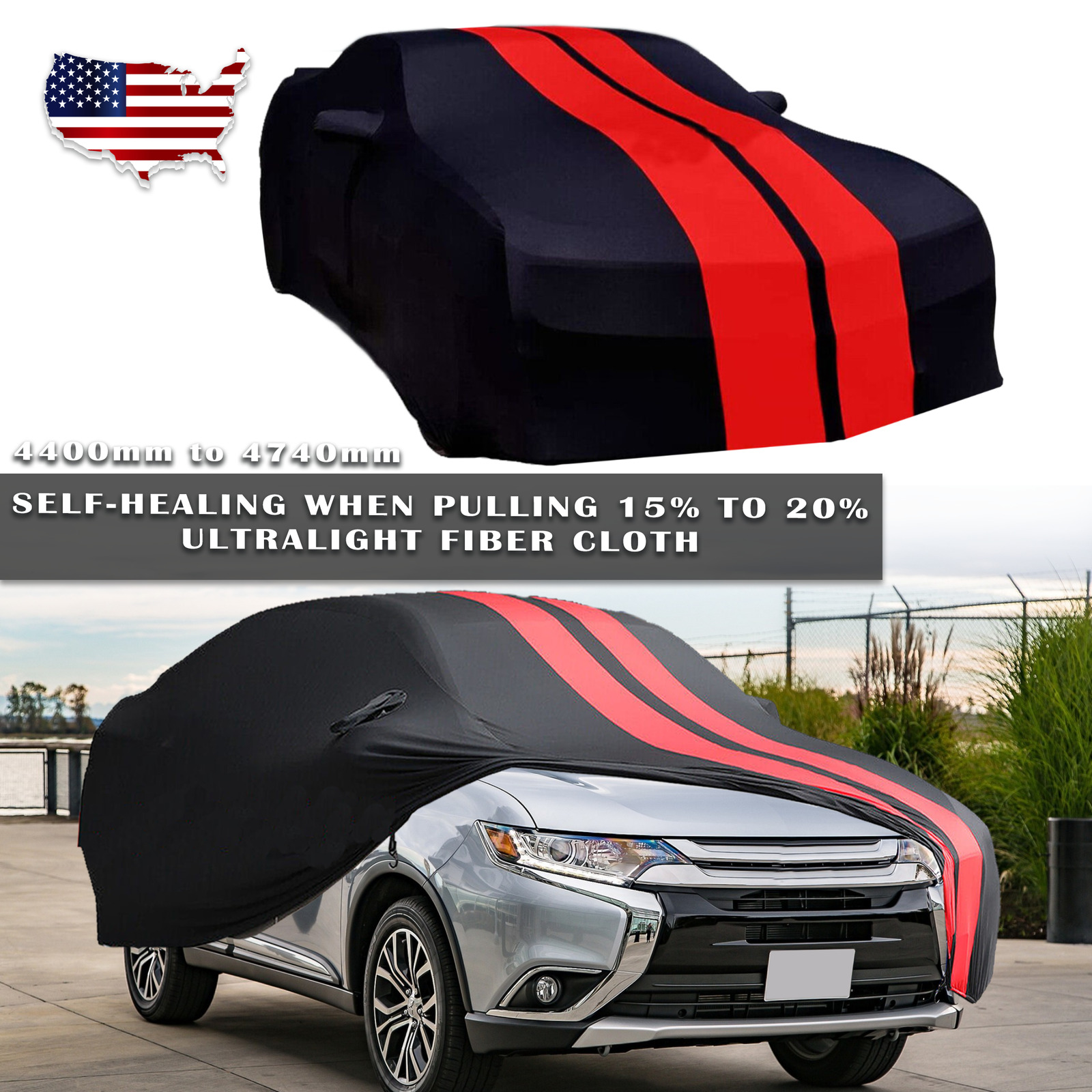 Red/Black Indoor Car Cover Stain Stretch Dustproof For Mitsubishi Outlander