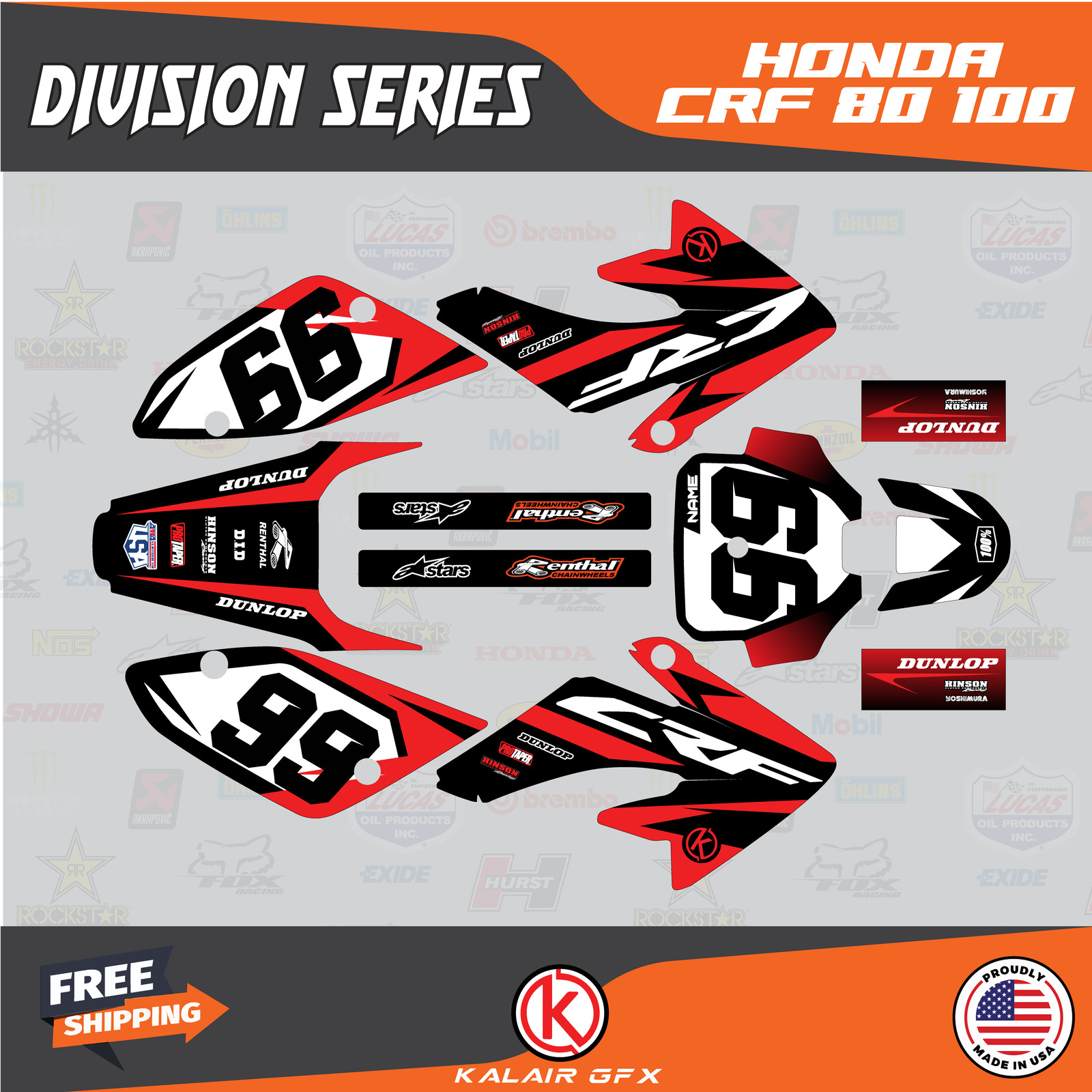 Graphics Kit for HONDA CRF80 CRF100 (2004-2016) DIVISION-RED