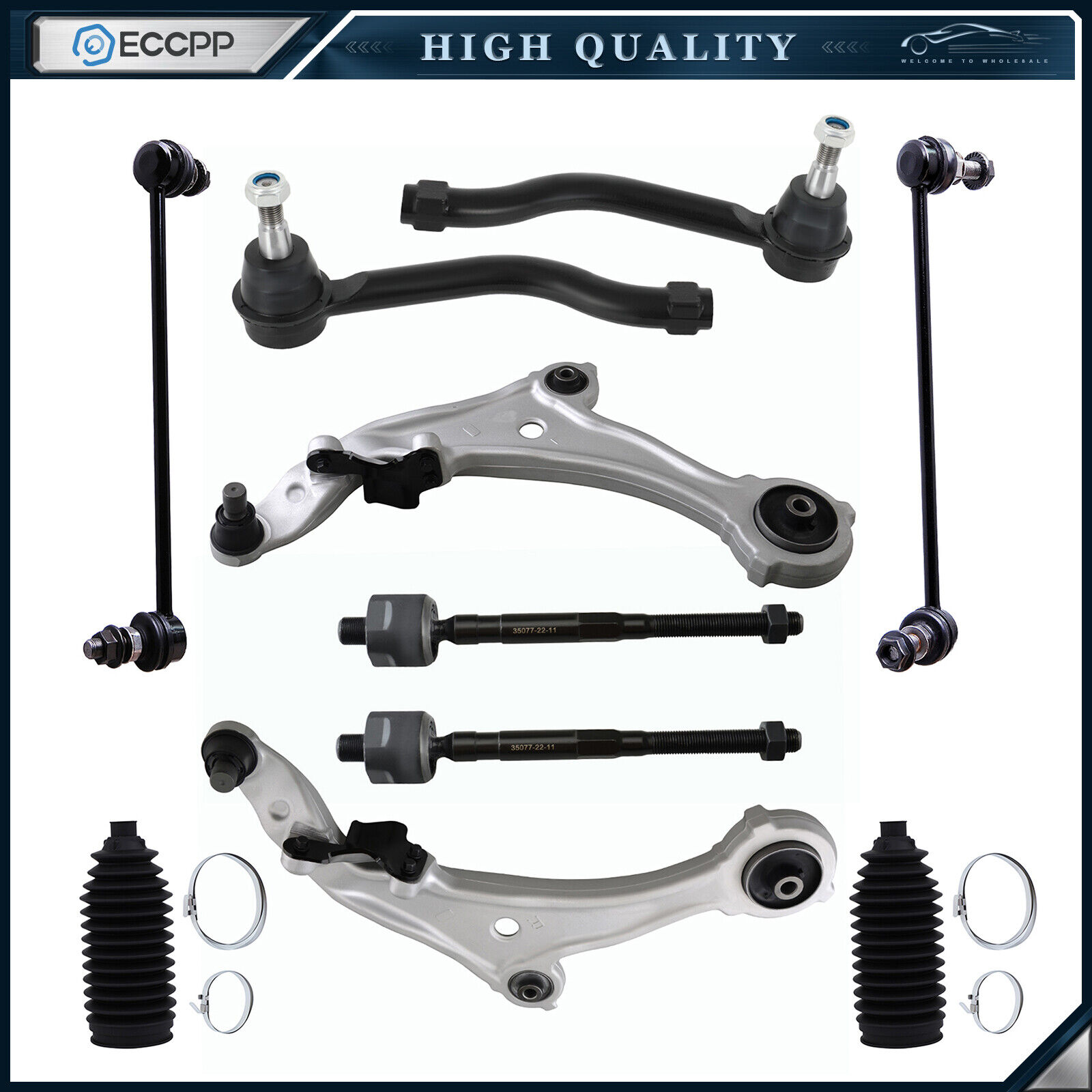 10pc Front Lower Control Arms Sway Bars Tie Rod Ends For 2009-2014 Nissan Murano