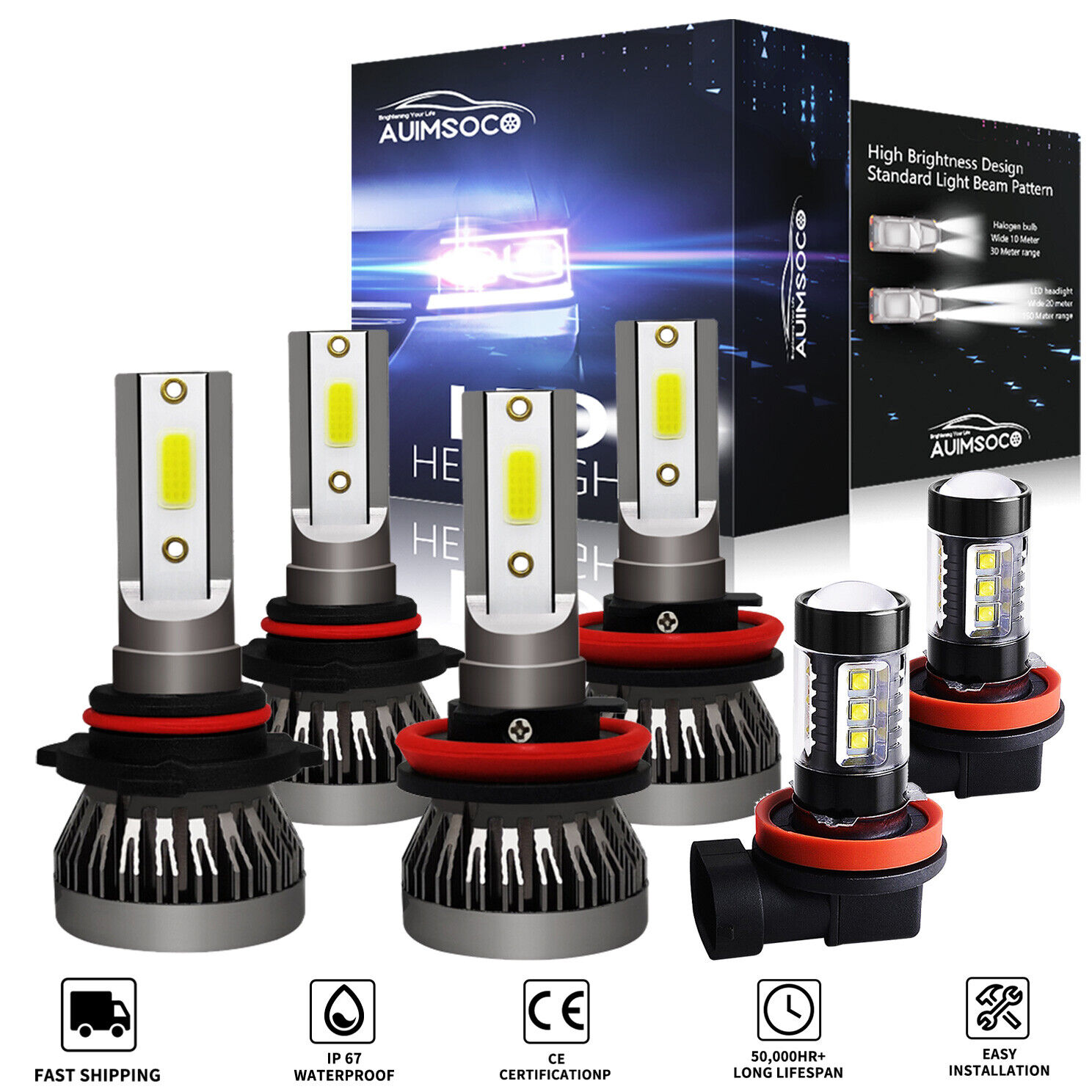 For 2016-2020 Honda Civic 6500K LED Headlight High Low Beam Fog Light Bulbs Kit